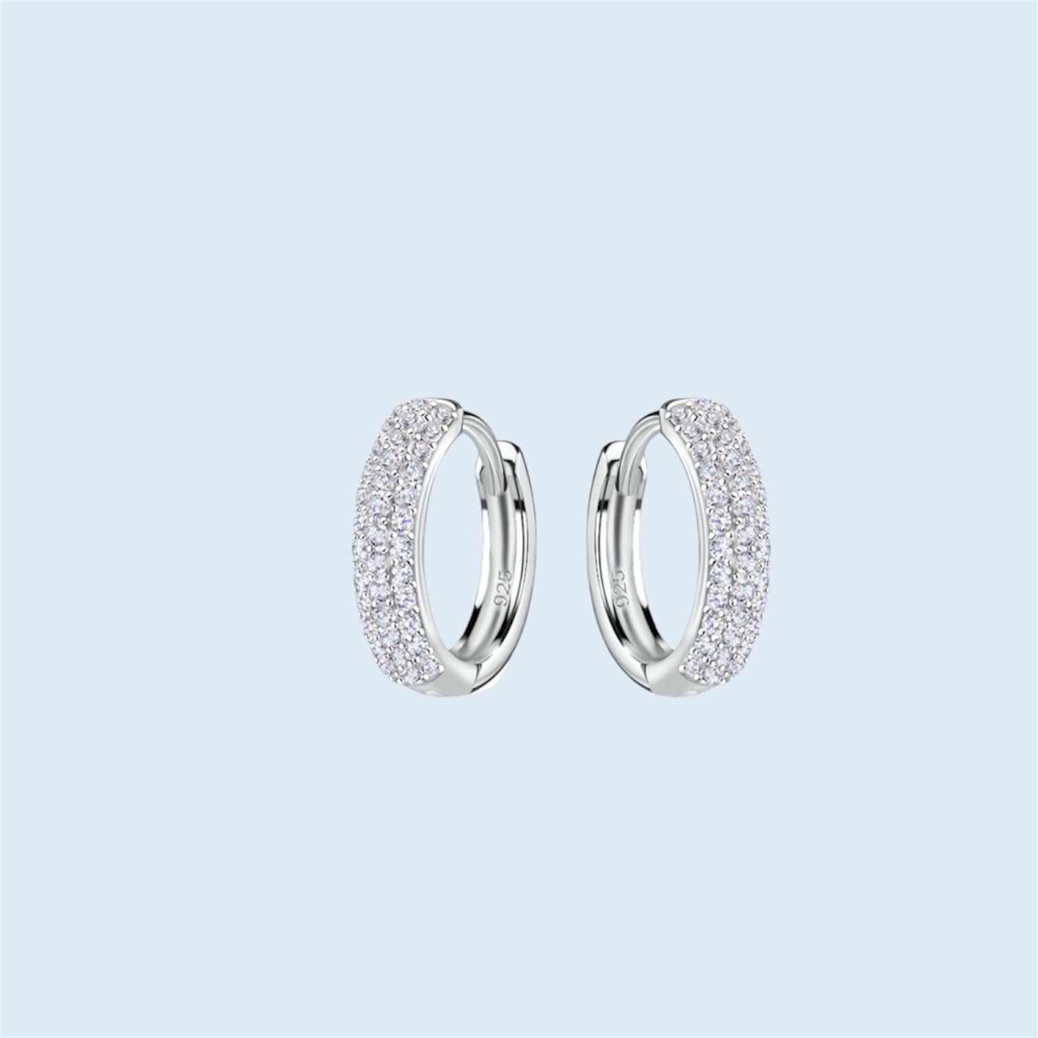 Sterling Silver Chunky Cubic Zirconia Hoop Earrings