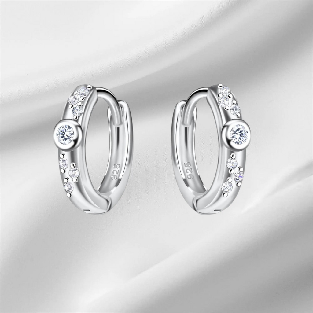 Sterling Silver Round Cubic Zirconia Hoop Earrings
