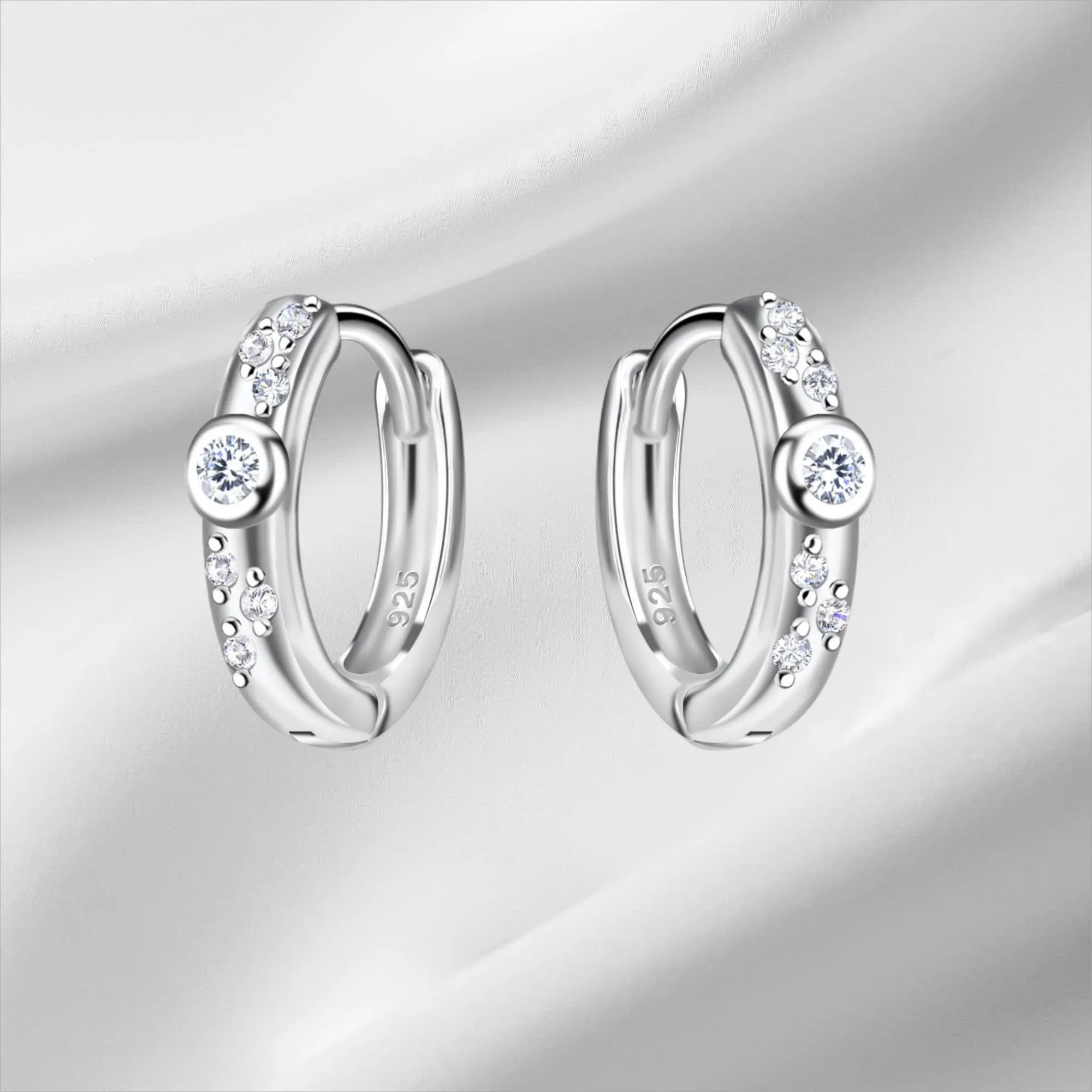 Sterling Silver Round Cubic Zirconia Hoop Earrings