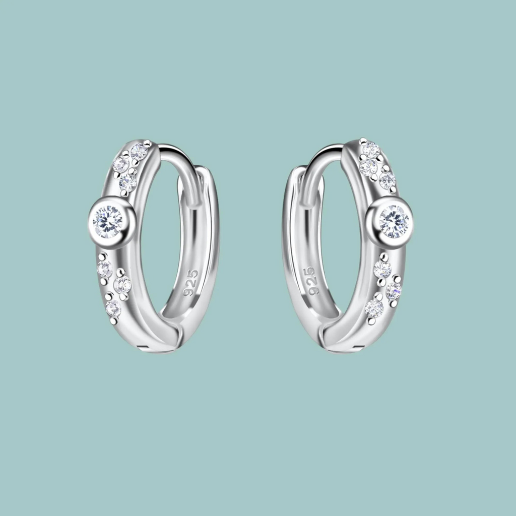 Sterling Silver Round Cubic Zirconia Hoop Earrings