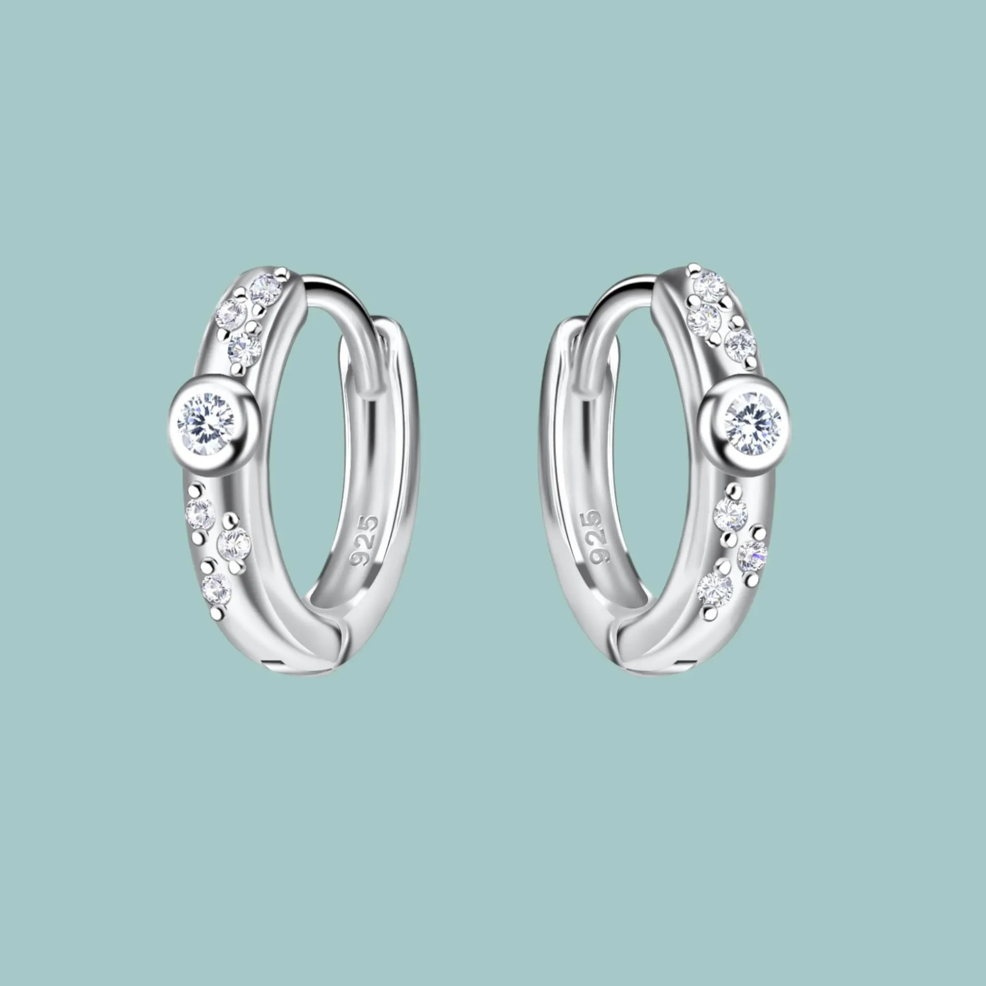 Sterling Silver Round Cubic Zirconia Hoop Earrings
