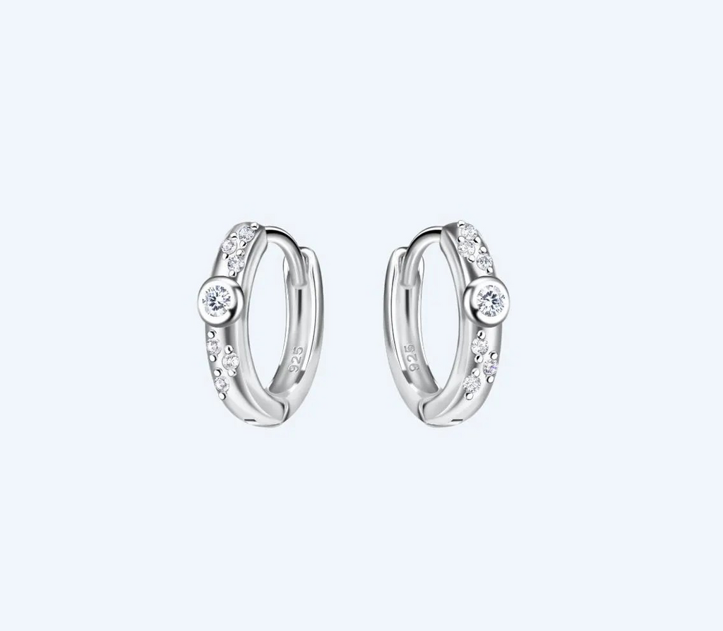 Sterling Silver Round Cubic Zirconia Hoop Earrings