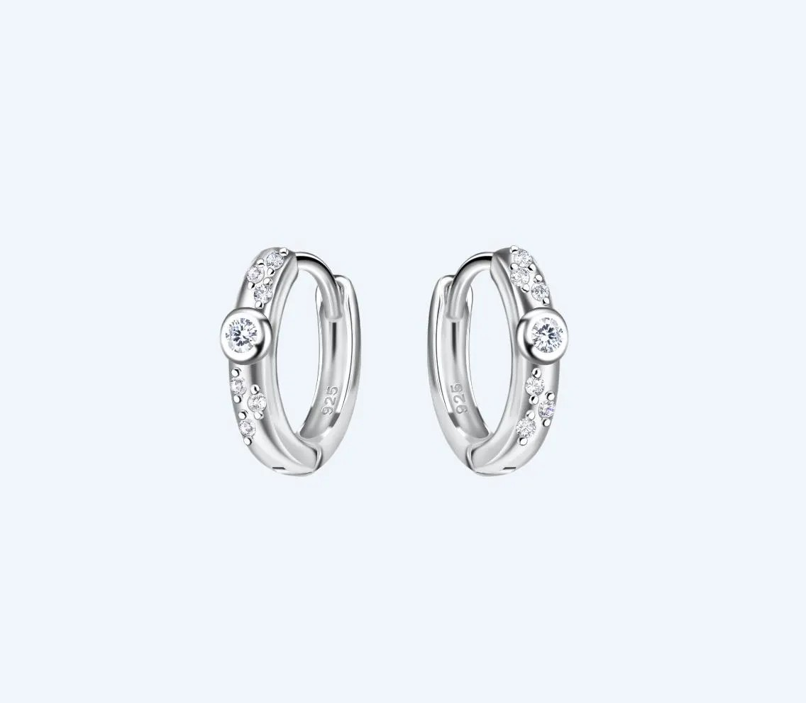 Sterling Silver Round Cubic Zirconia Hoop Earrings