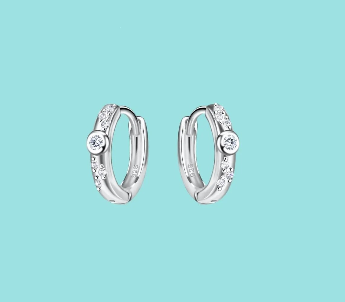 Sterling Silver Round Cubic Zirconia Hoop Earrings