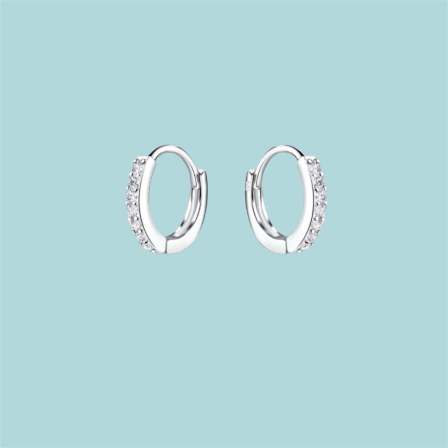Sterling Silver Cubic Zirconia Huggie Hoop Earrings