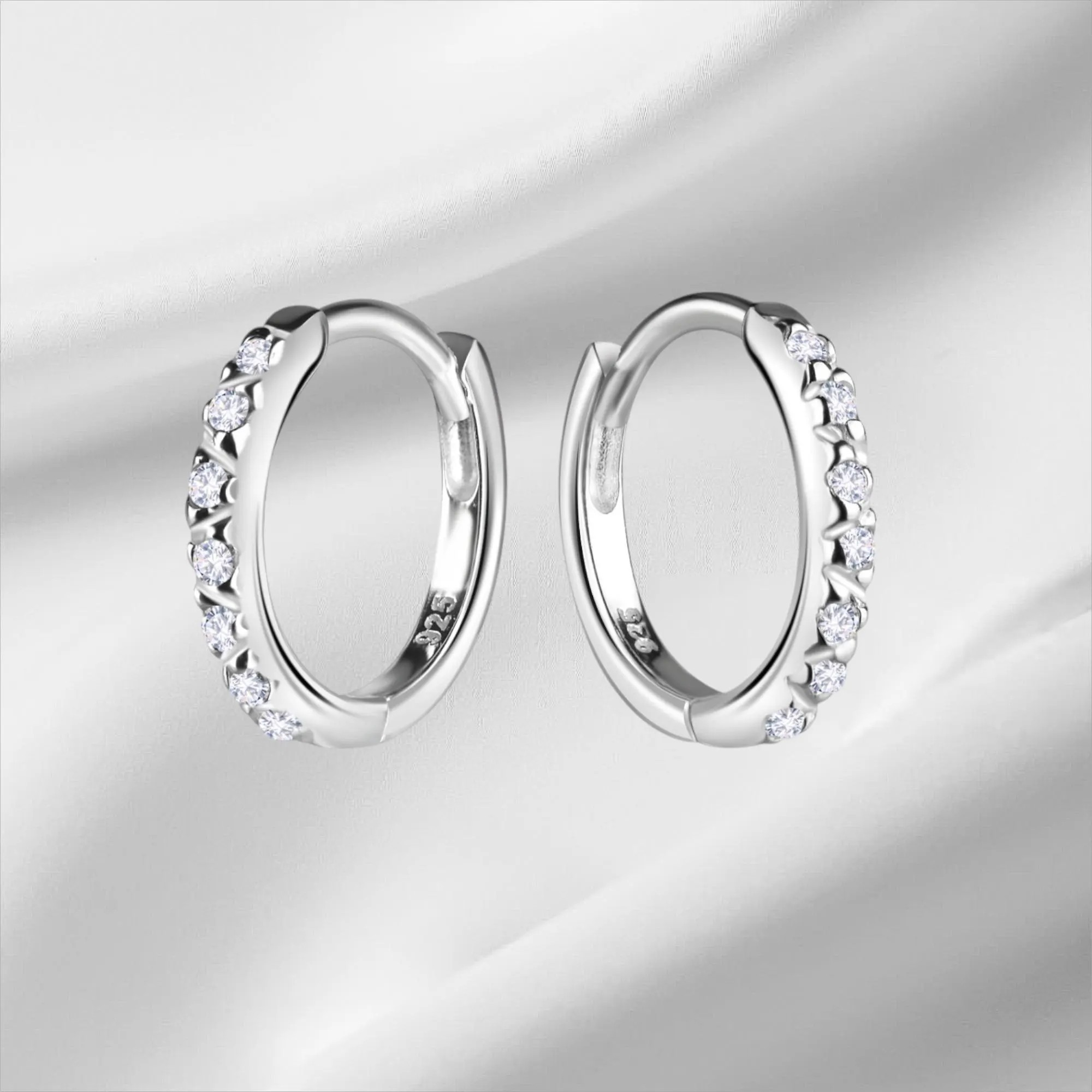 Sterling Silver Cubic Zirconia Huggie Hoop Earrings