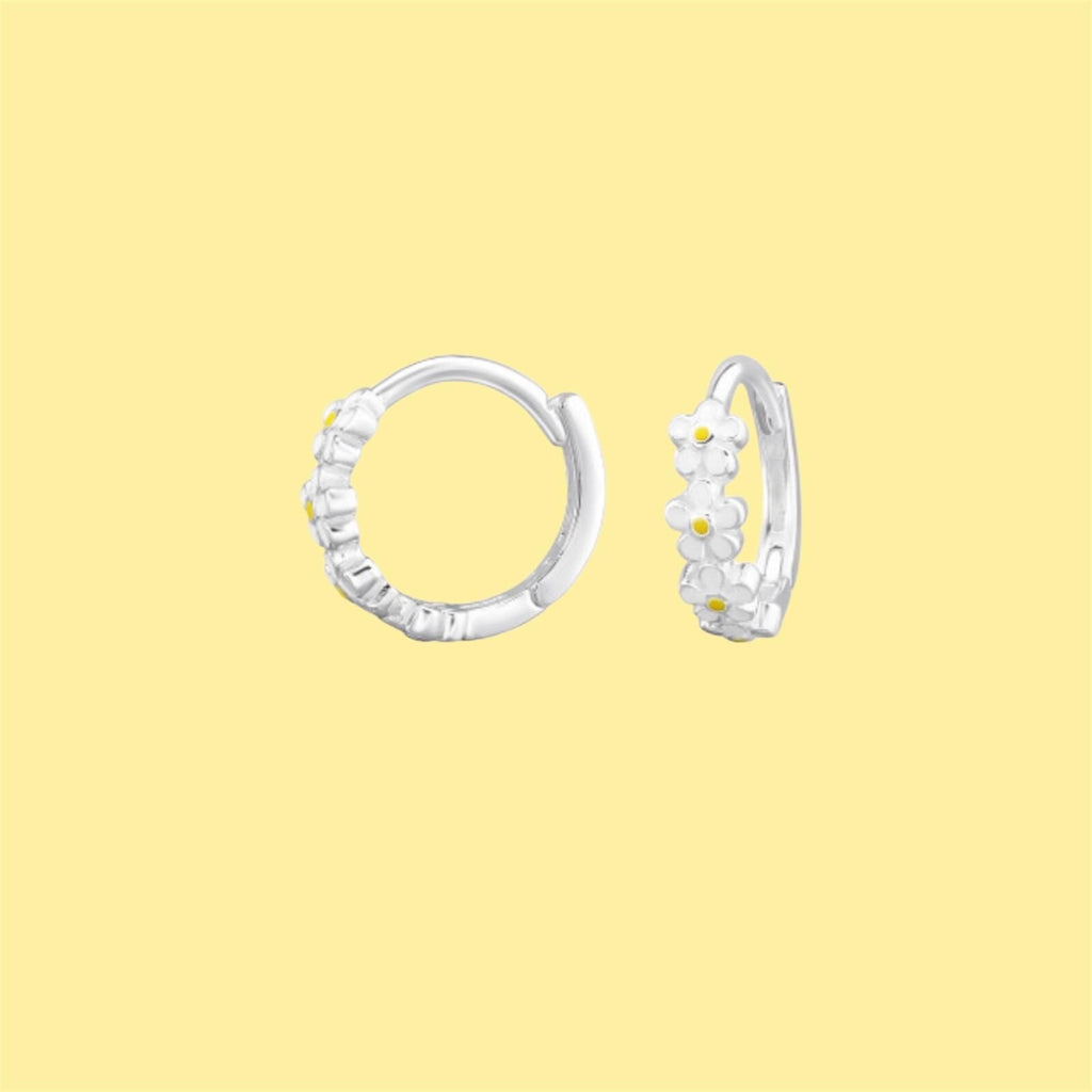Sterling Silver Daisy Huggie Hoop Earrings