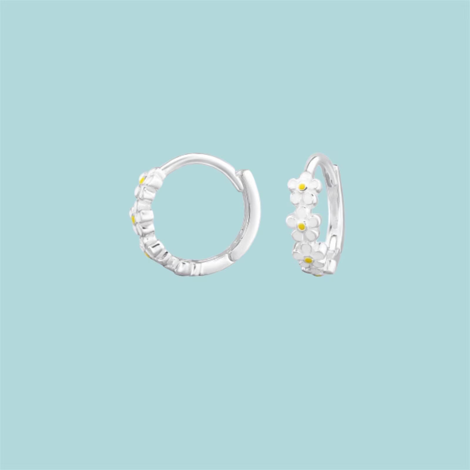 Sterling Silver Daisy Huggie Hoop Earrings