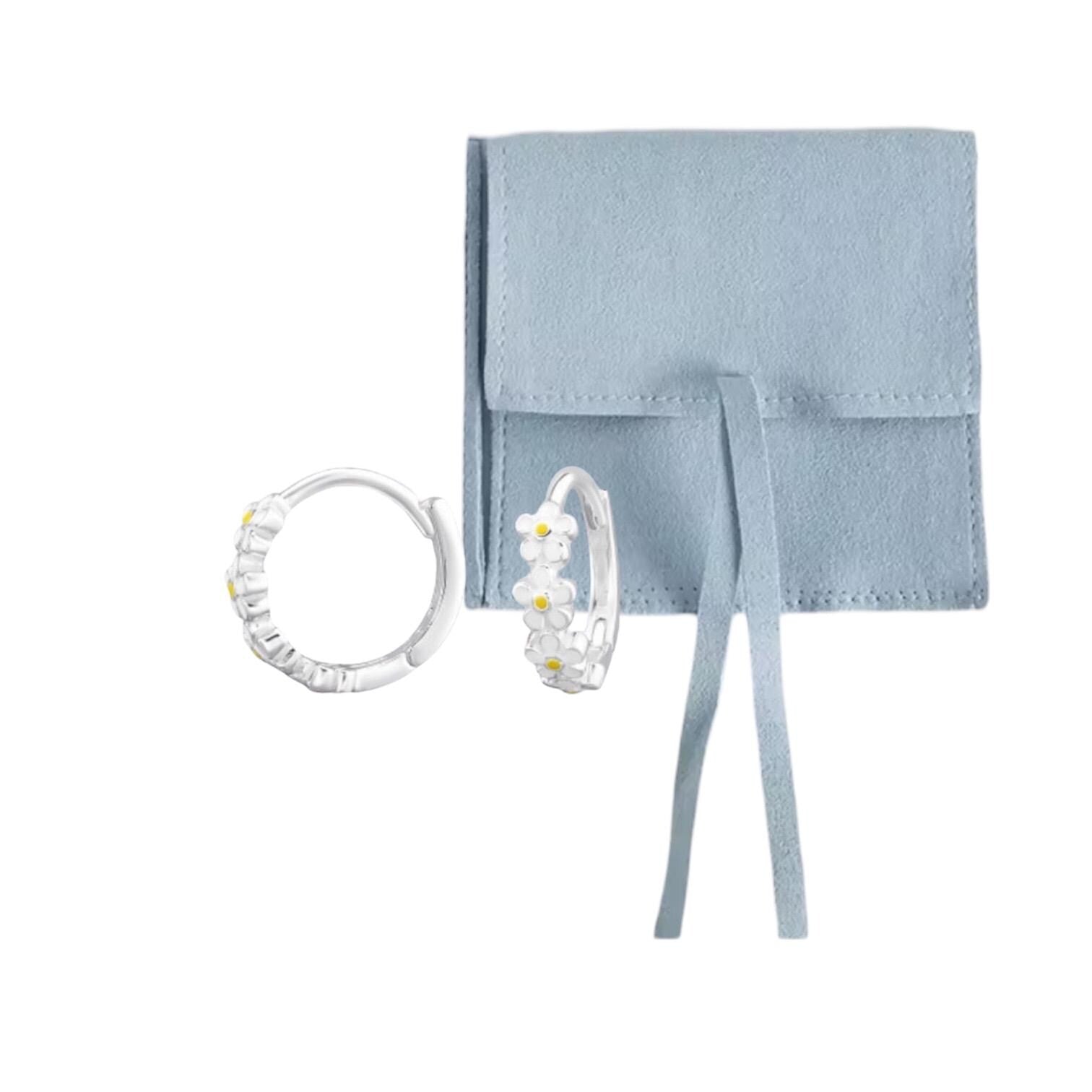 Sterling Silver Daisy Huggie Hoop Earrings