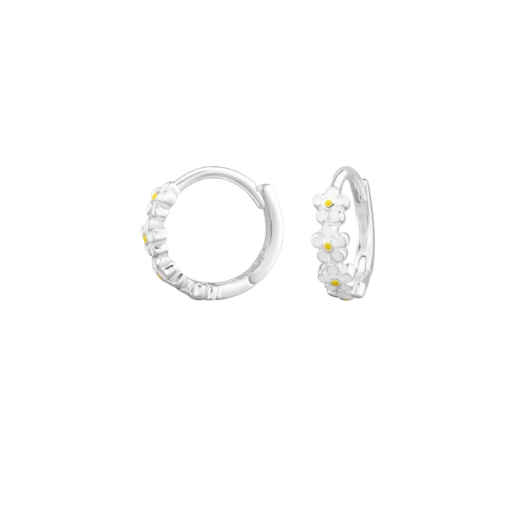 Sterling Silver Daisy Huggie Hoop Earrings