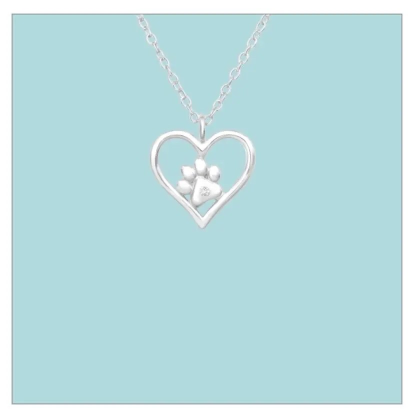 Sterling Silver Heart & Paw Necklace