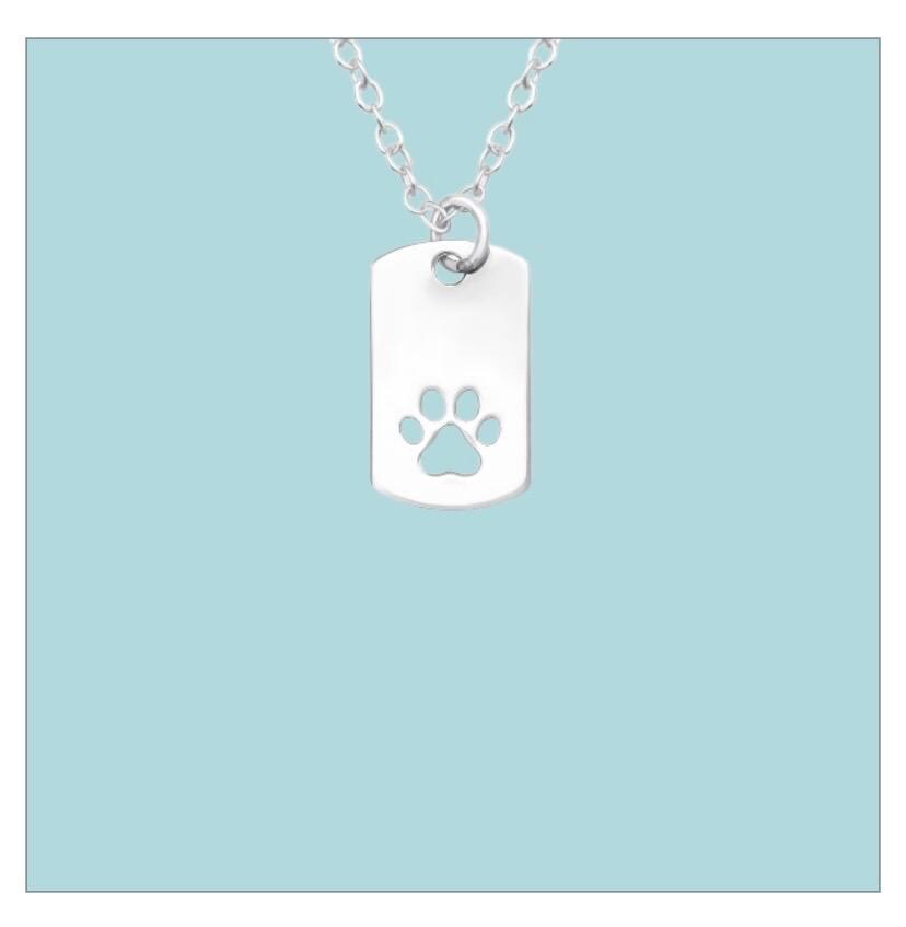 Sterling Silver Dog Paw Tag Necklace