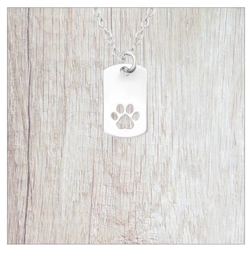 Sterling Silver Dog Paw Tag Necklace