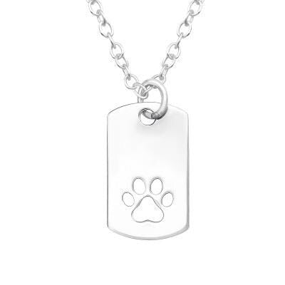 Sterling Silver Dog Paw Tag Necklace