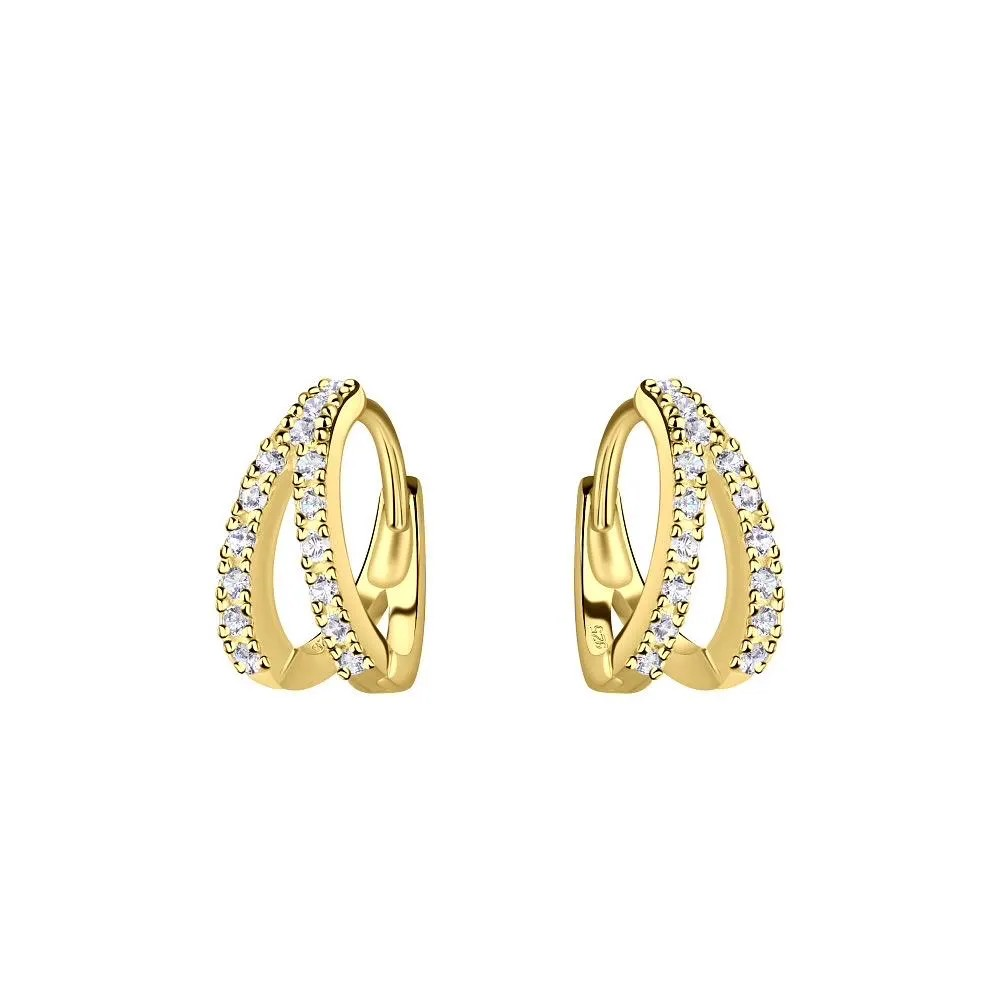 Sterling Silver 14K Gold Plated Double-Line Hoop Earrings