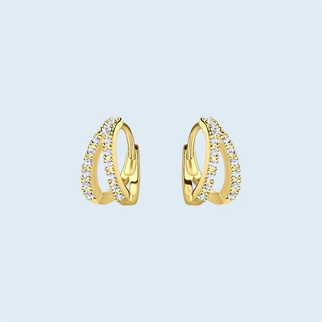 Sterling Silver 14K Gold Plated Double-Line Hoop Earrings
