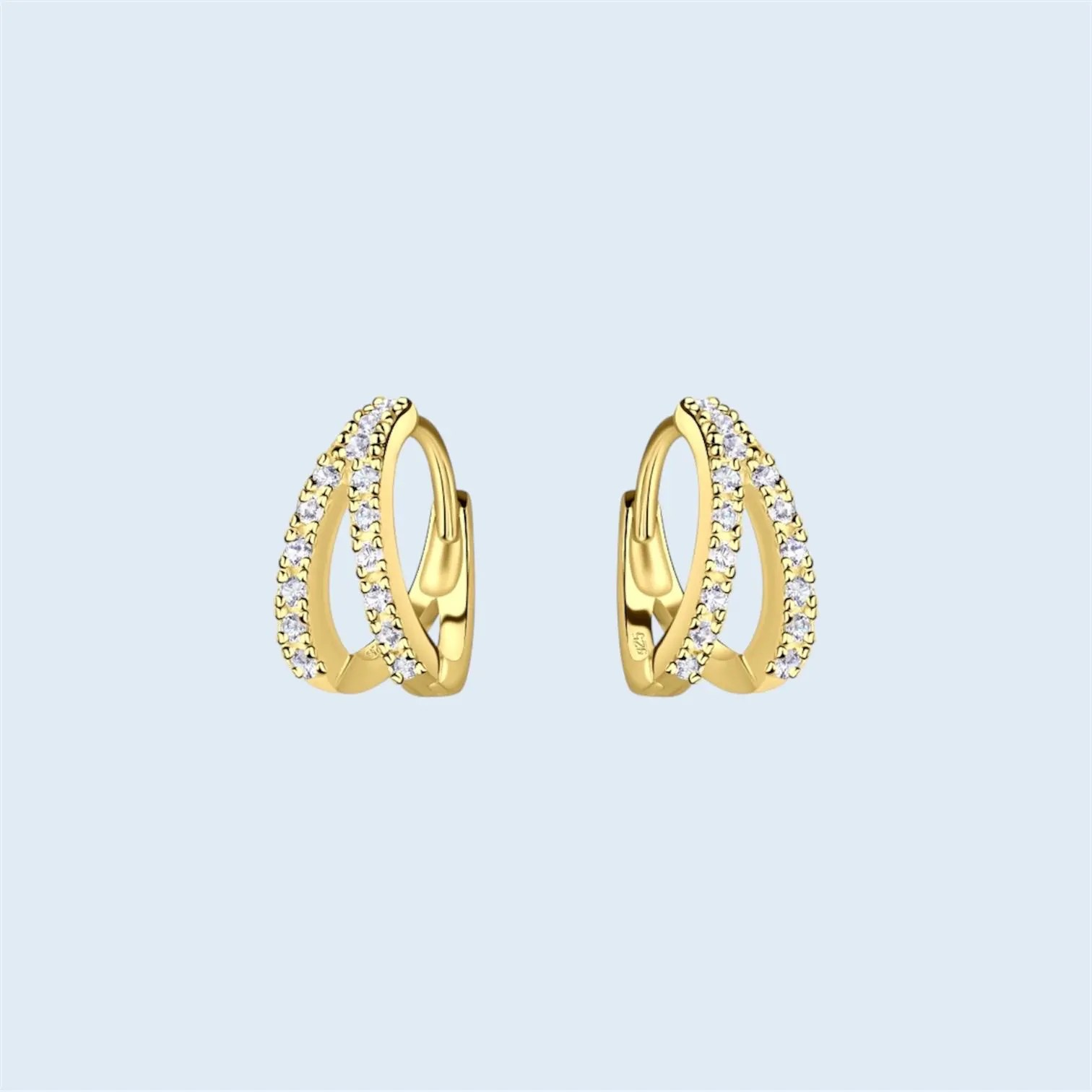 Sterling Silver 14K Gold Plated Double-Line Hoop Earrings