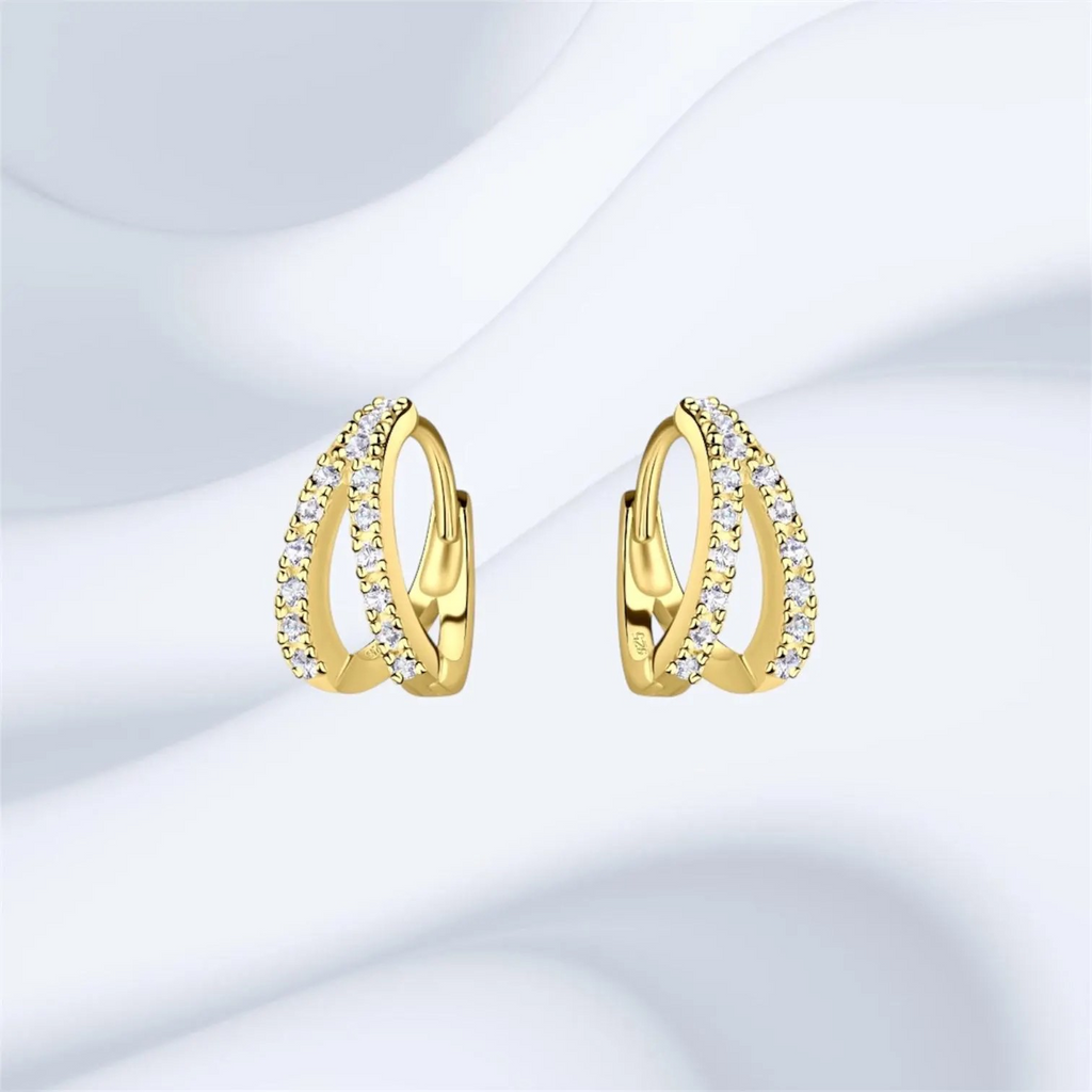 Sterling Silver 14K Gold Plated Double-Line Hoop Earrings