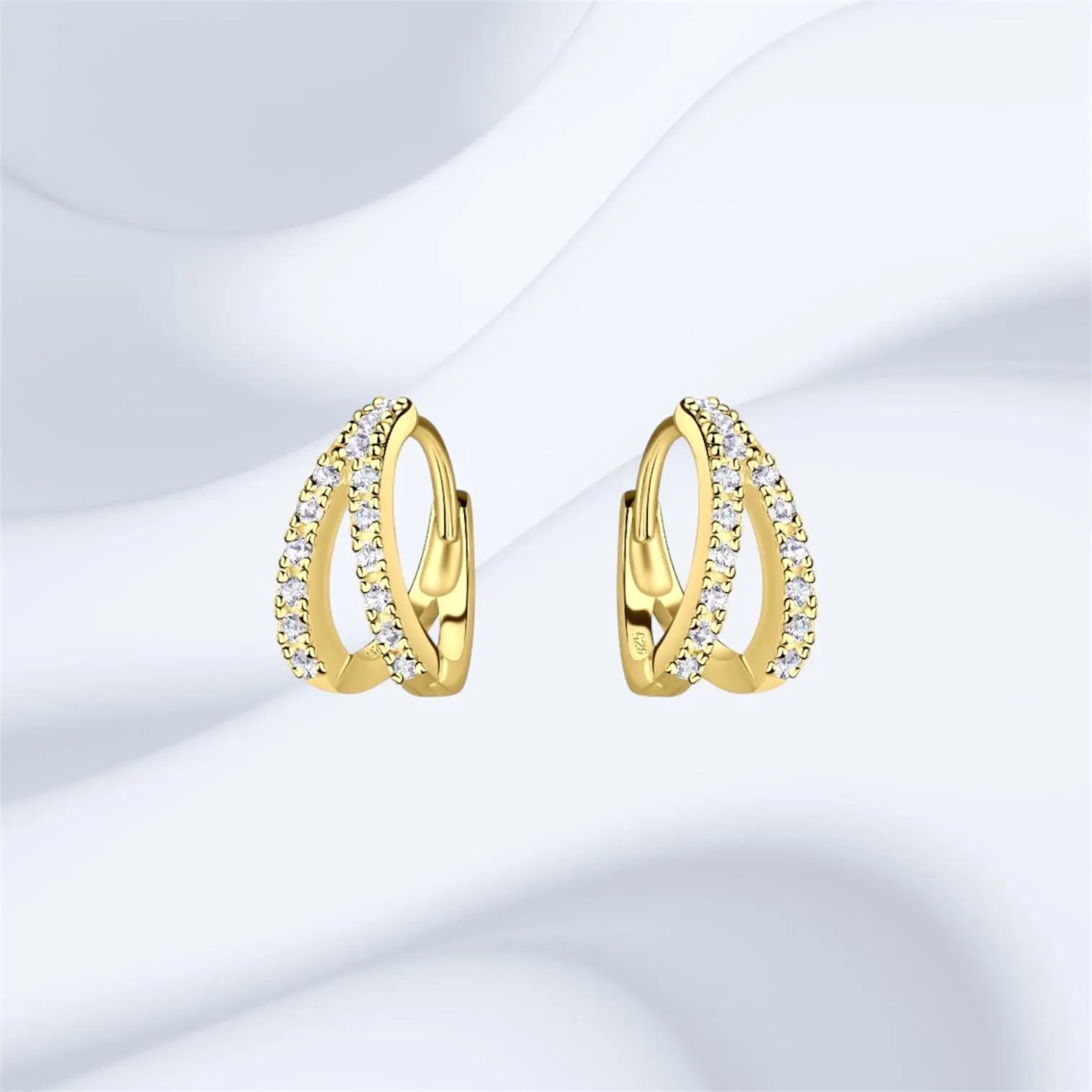 Sterling Silver 14K Gold Plated Double-Line Hoop Earrings