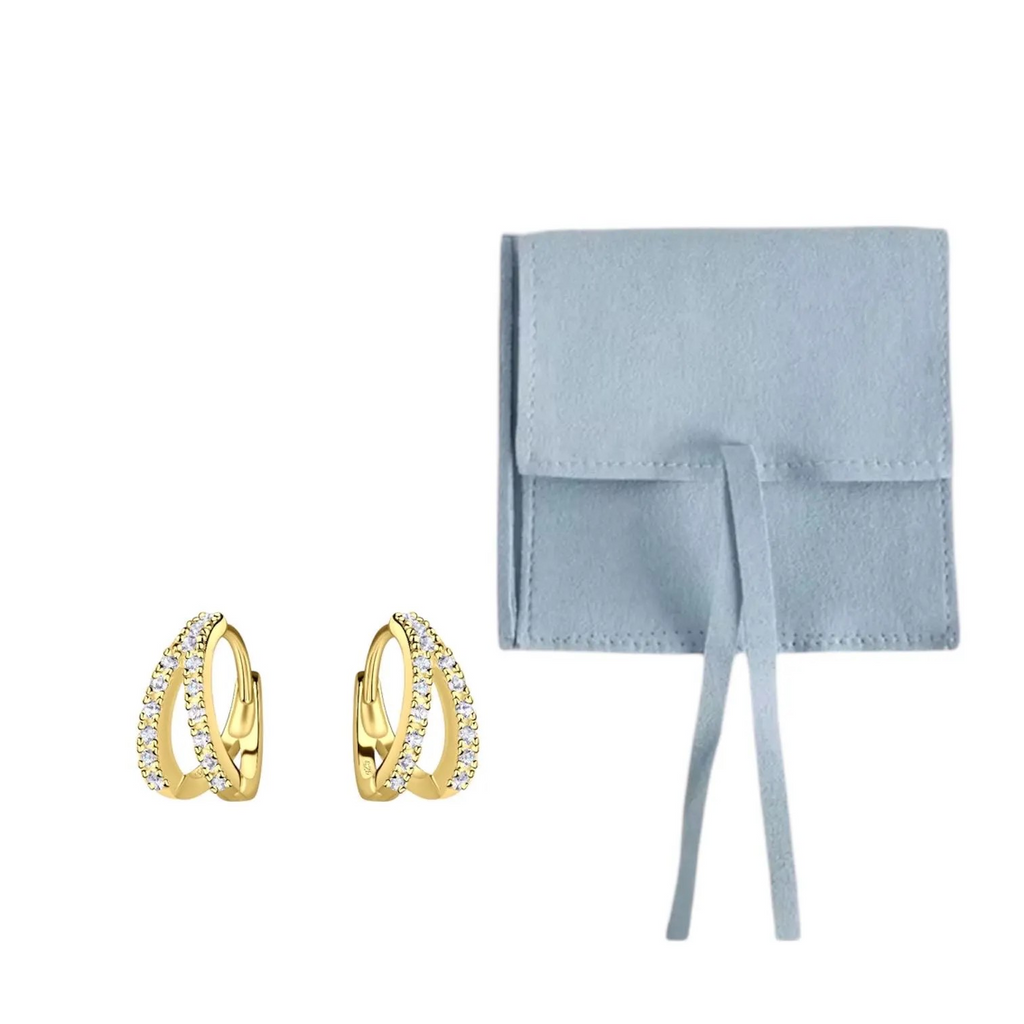 Sterling Silver 14K Gold Plated Double-Line Hoop Earrings