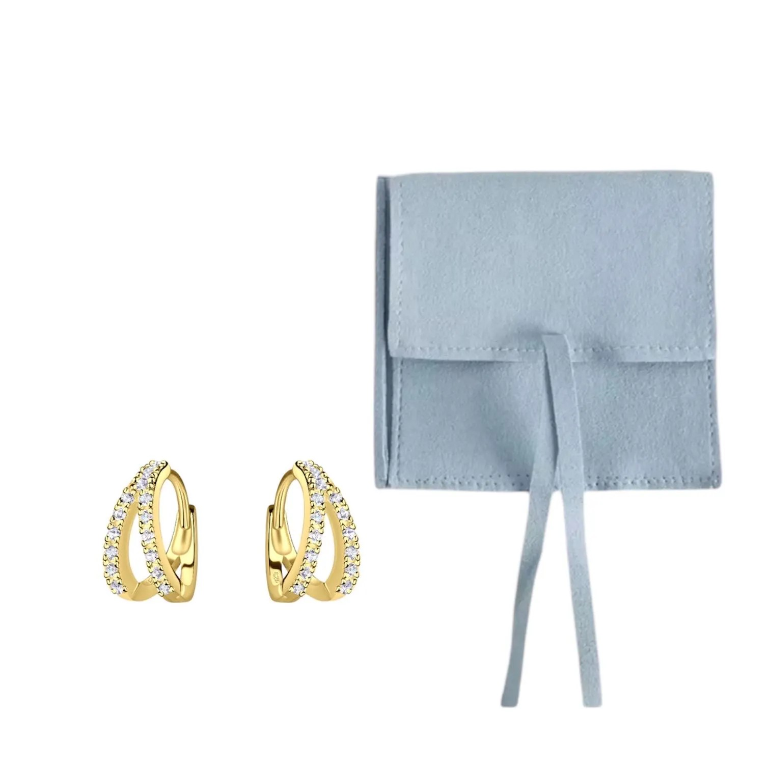 Sterling Silver 14K Gold Plated Double-Line Hoop Earrings