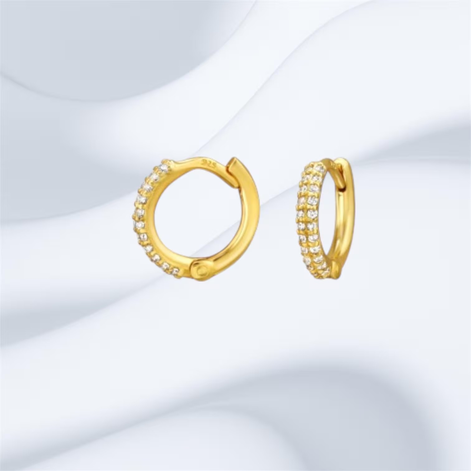 Sterling Silver 14K Gold Cubic Zirconia Hoop Earrings
