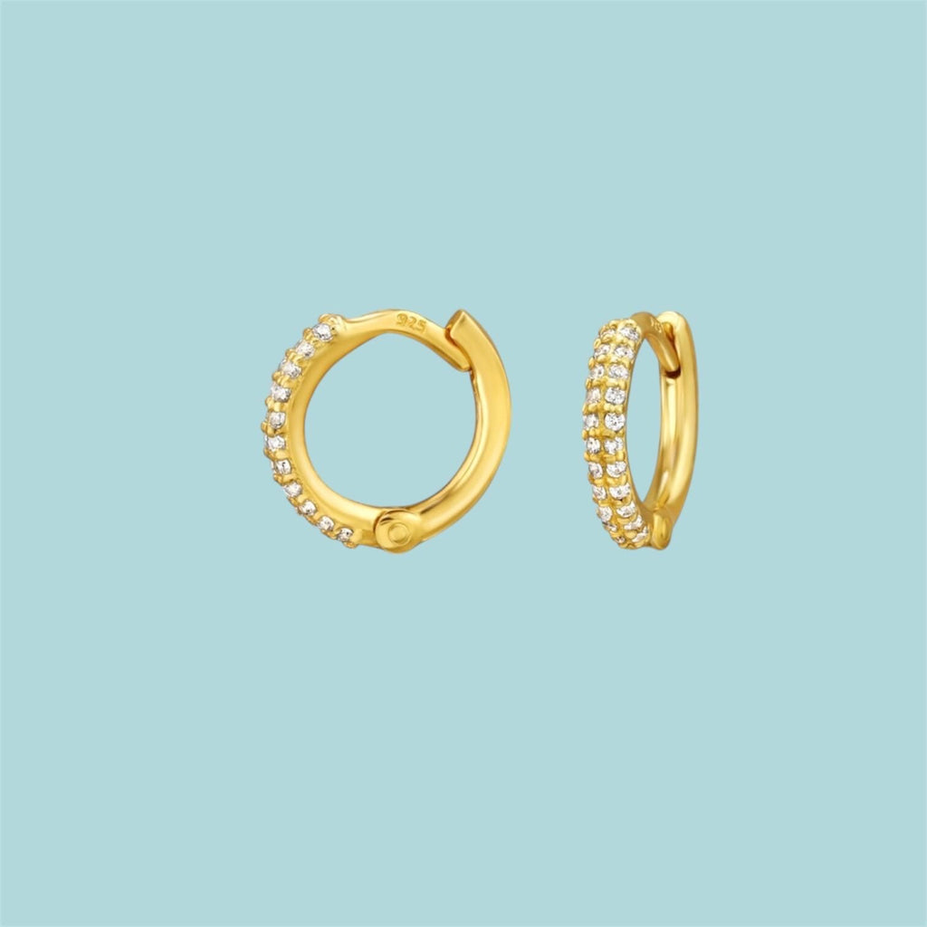 Sterling Silver 14K Gold Cubic Zirconia Hoop Earrings
