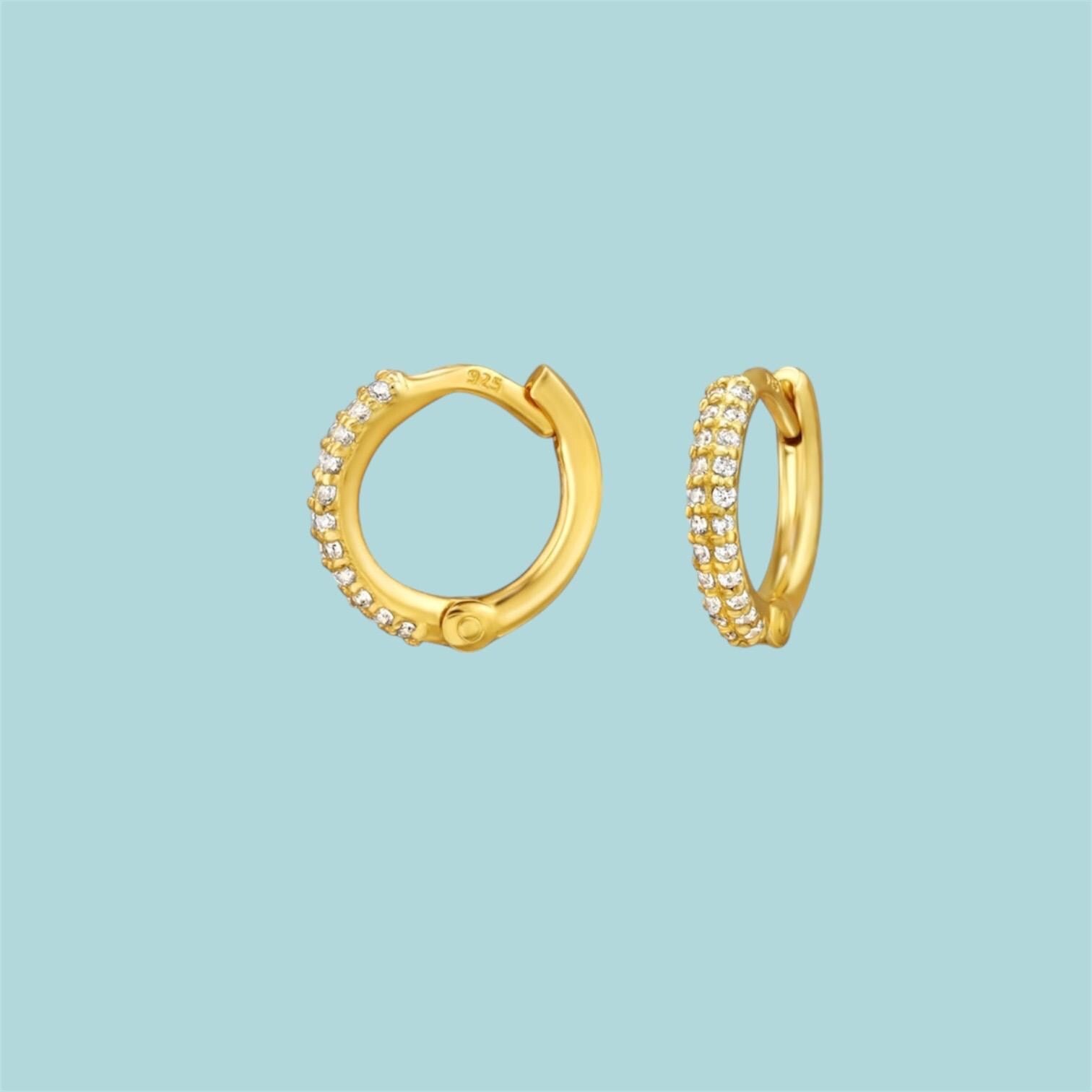 Sterling Silver 14K Gold Cubic Zirconia Hoop Earrings