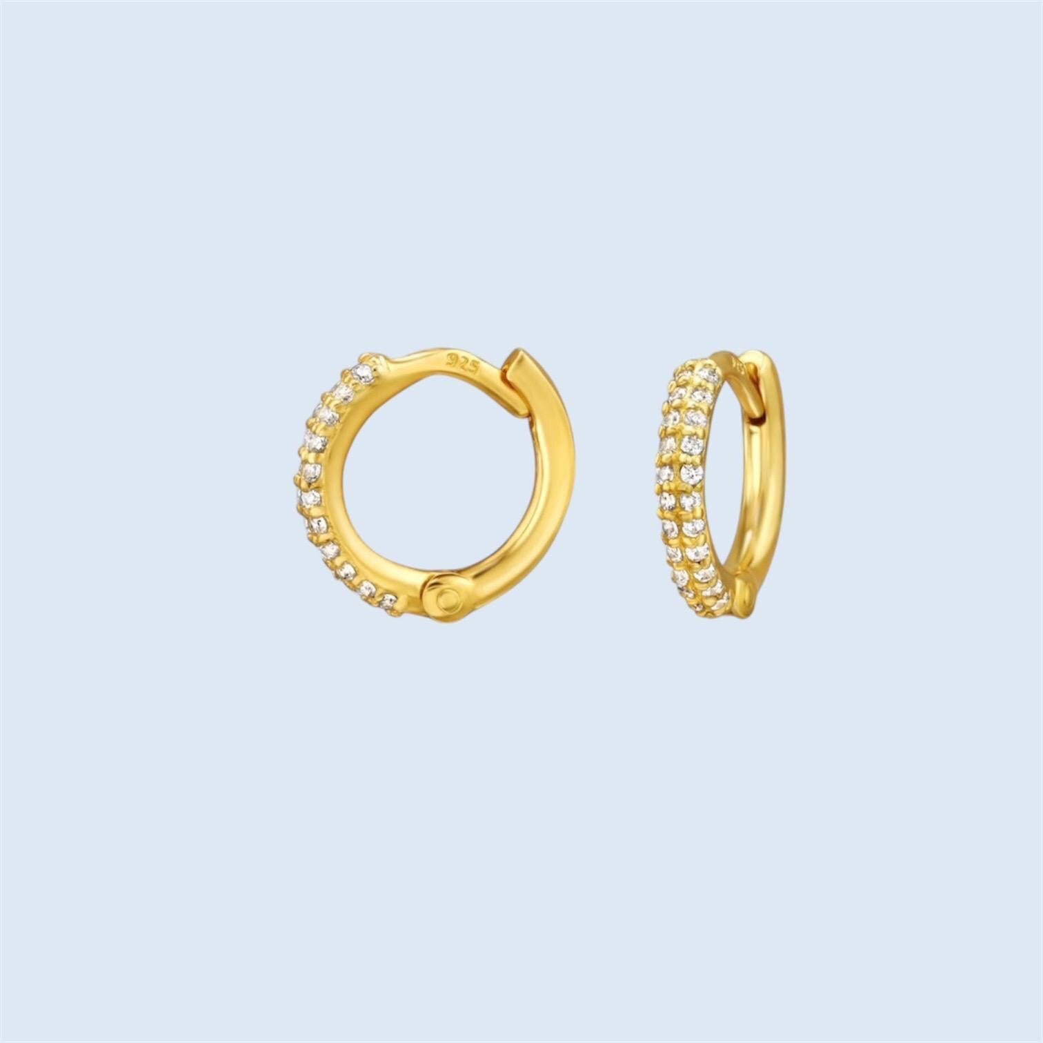 Sterling Silver 14K Gold Cubic Zirconia Hoop Earrings