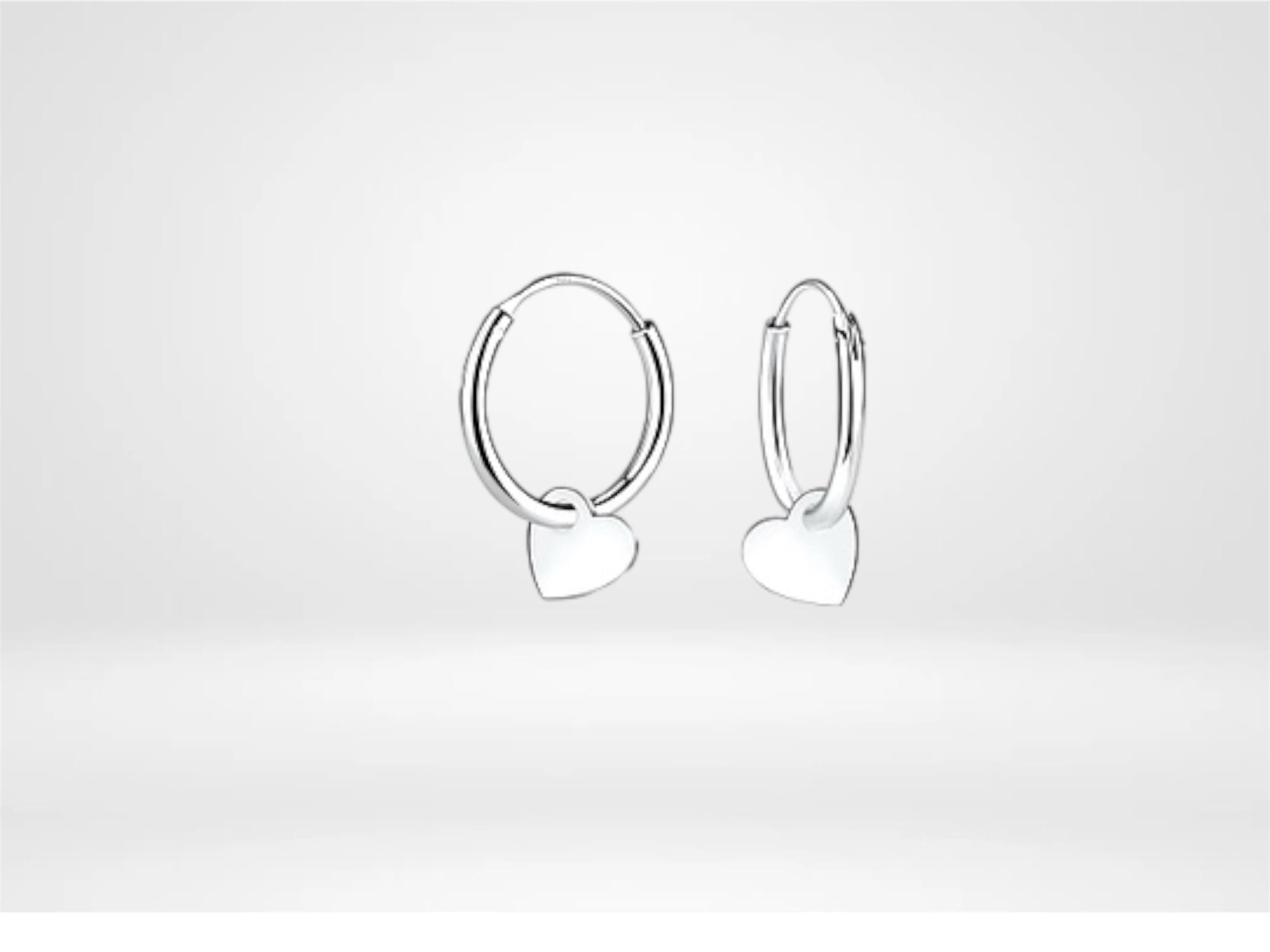 Sterling Silver Heart Hoop Earrings