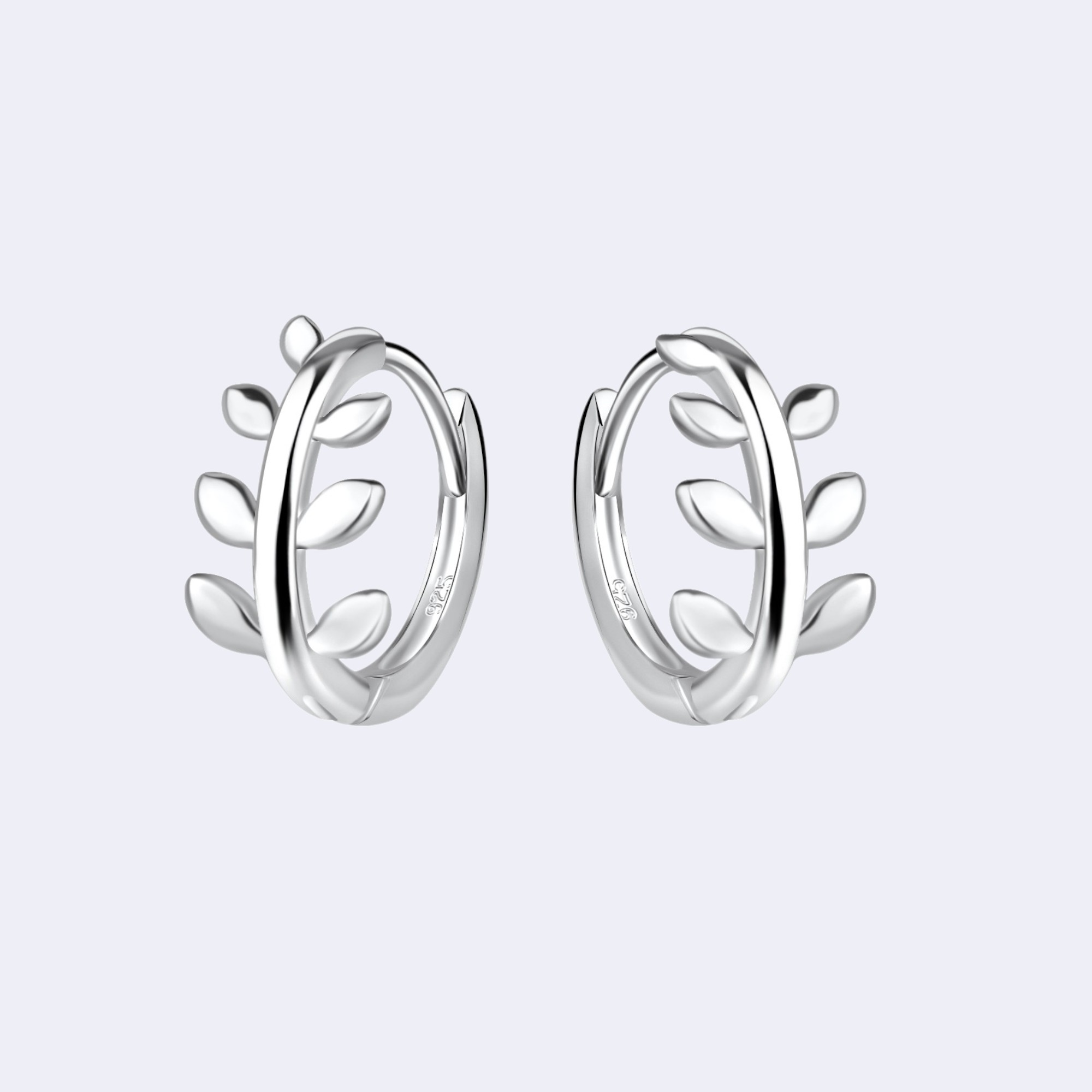 Sterling Silver Olive Leaf Huggie Hoop Earrings