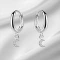 Sterling Silver Moon Cubic Zirconia Huggie Hoop Earrings