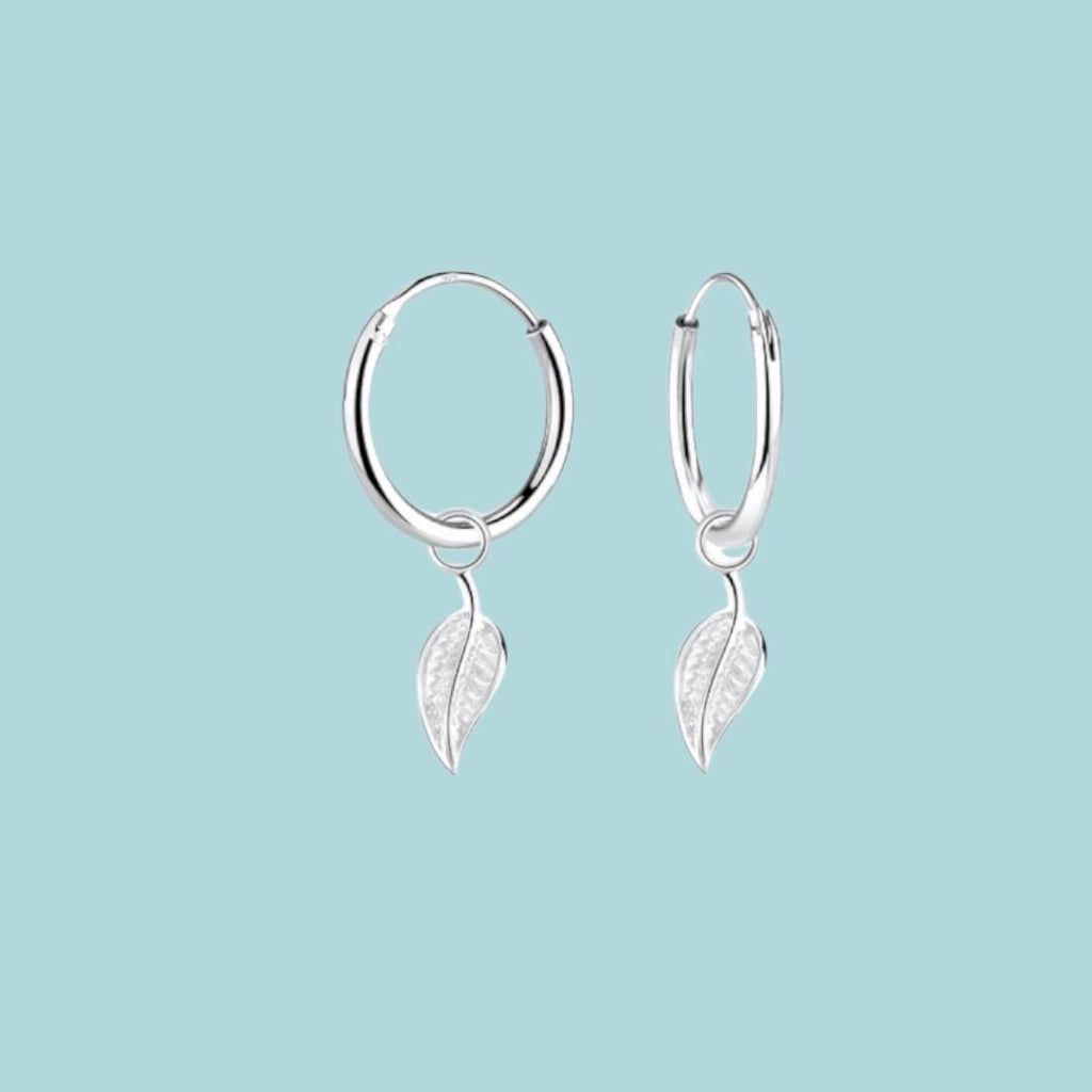 Steling Silver Leaf Huggie Hoops