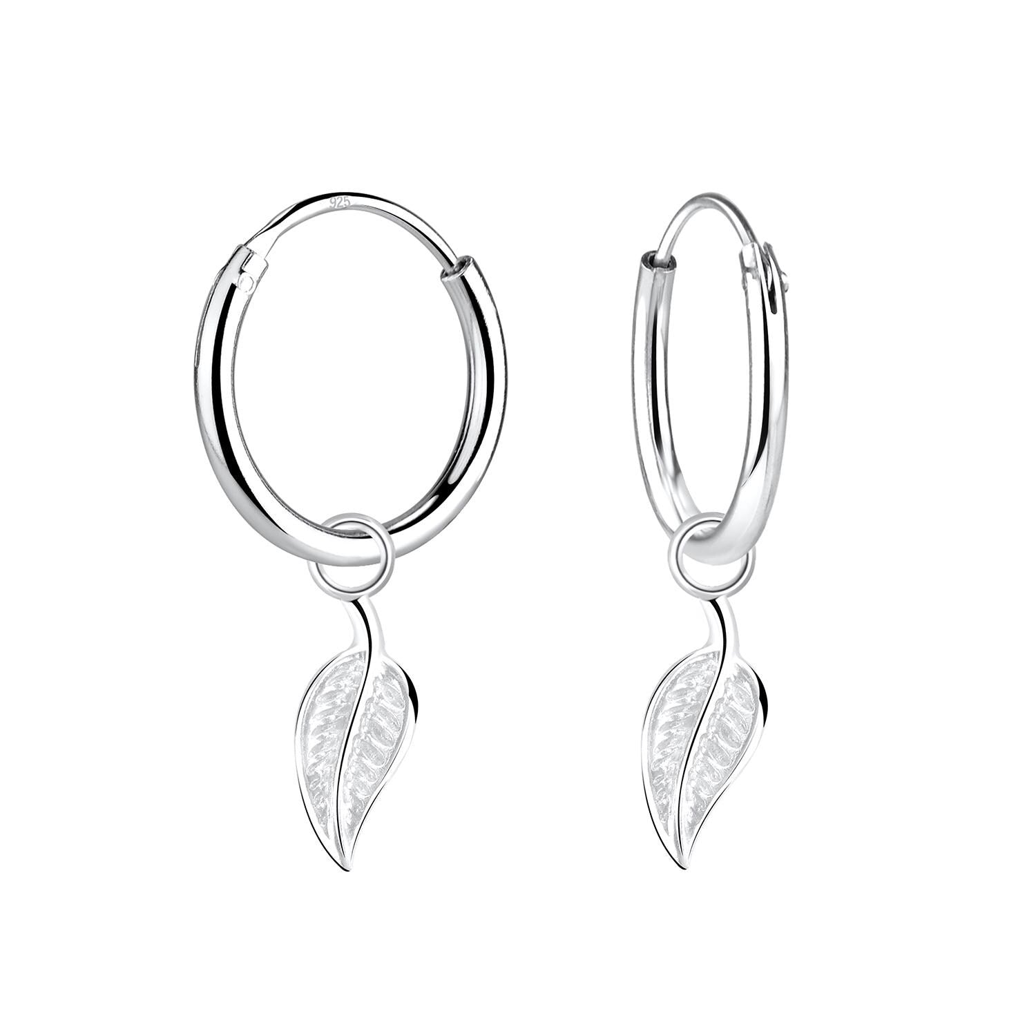 Steling Silver Leaf Huggie Hoops