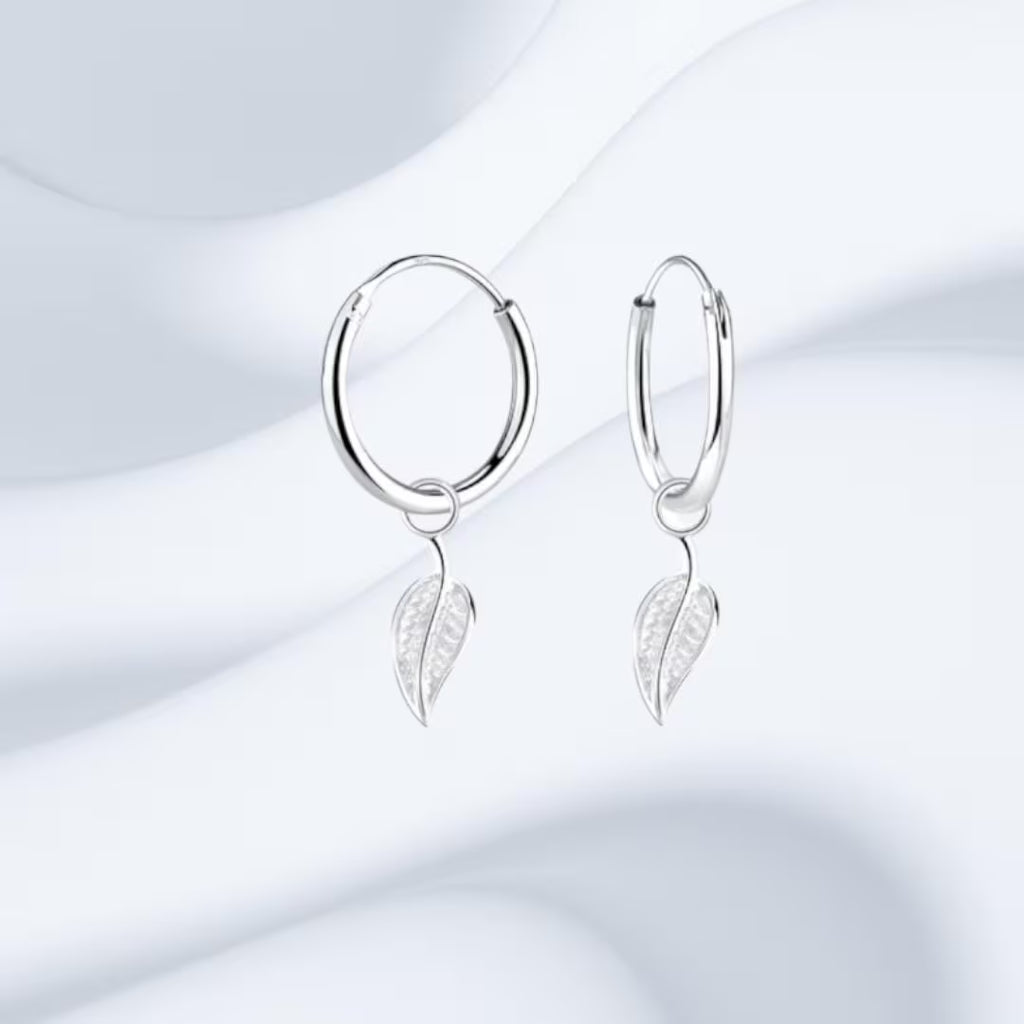 Steling Silver Leaf Huggie Hoops