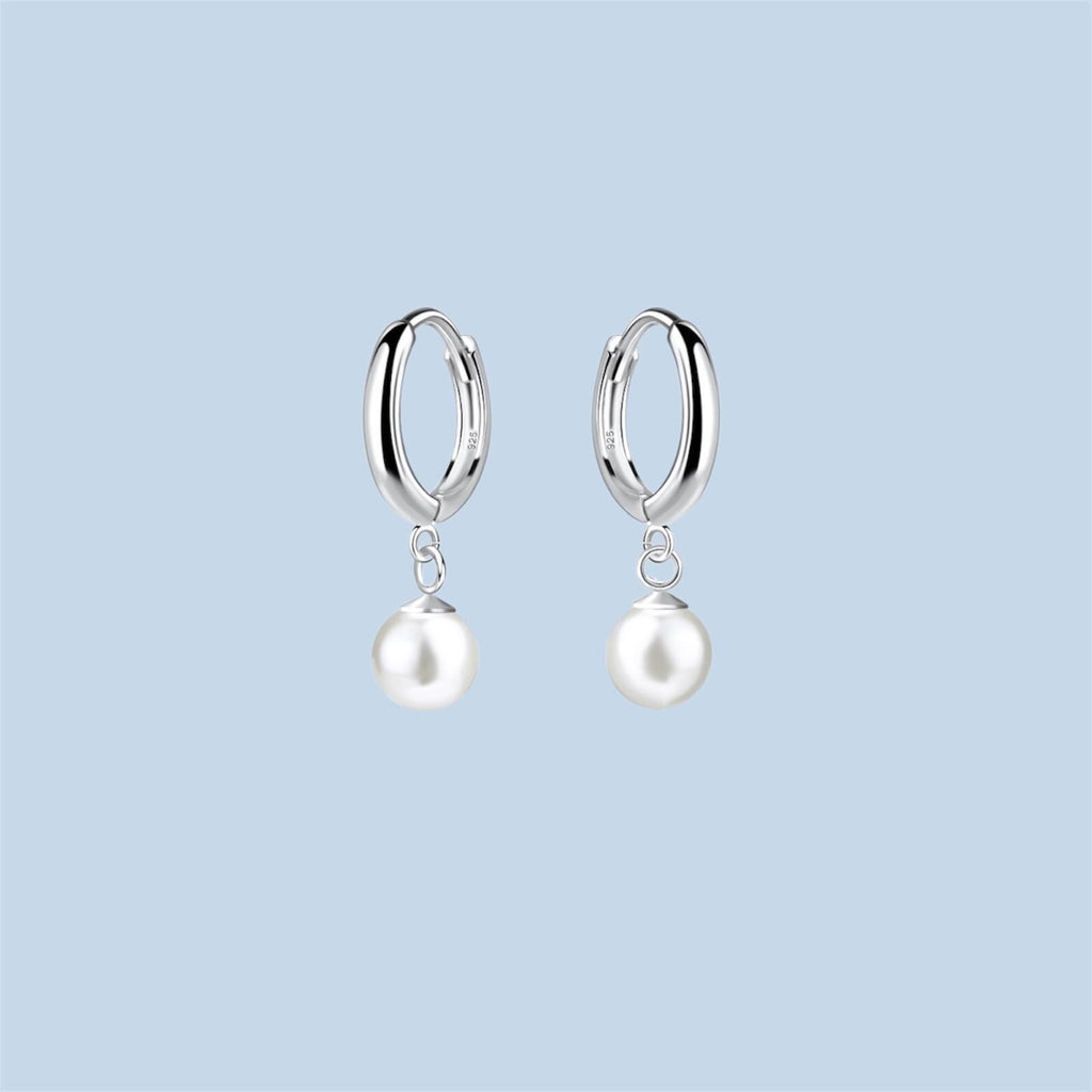 Sterling Silver Pearl Huggie Hoop Earrings