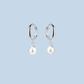 Sterling Silver Pearl Huggie Hoop Earrings