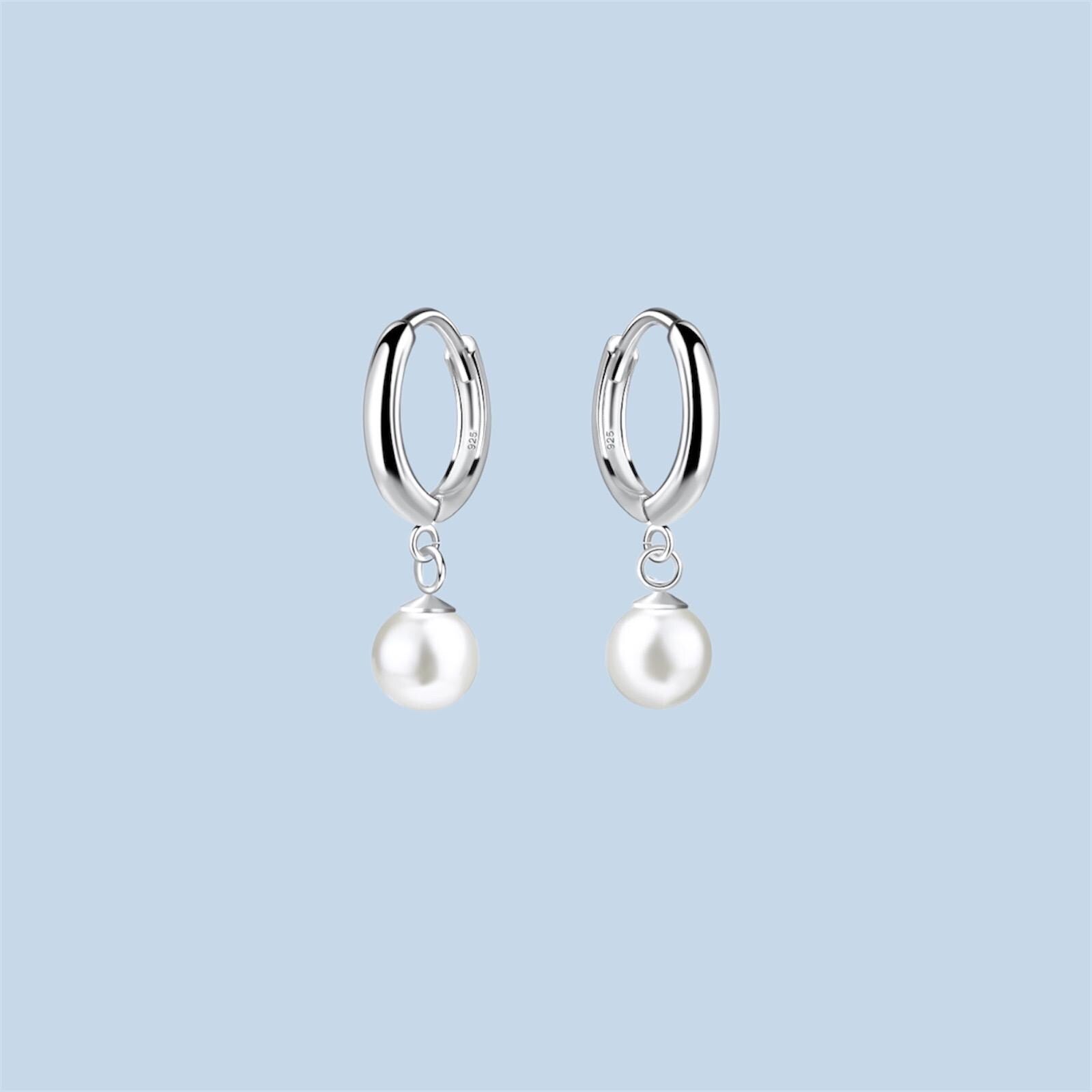 Sterling Silver Pearl Huggie Hoop Earrings