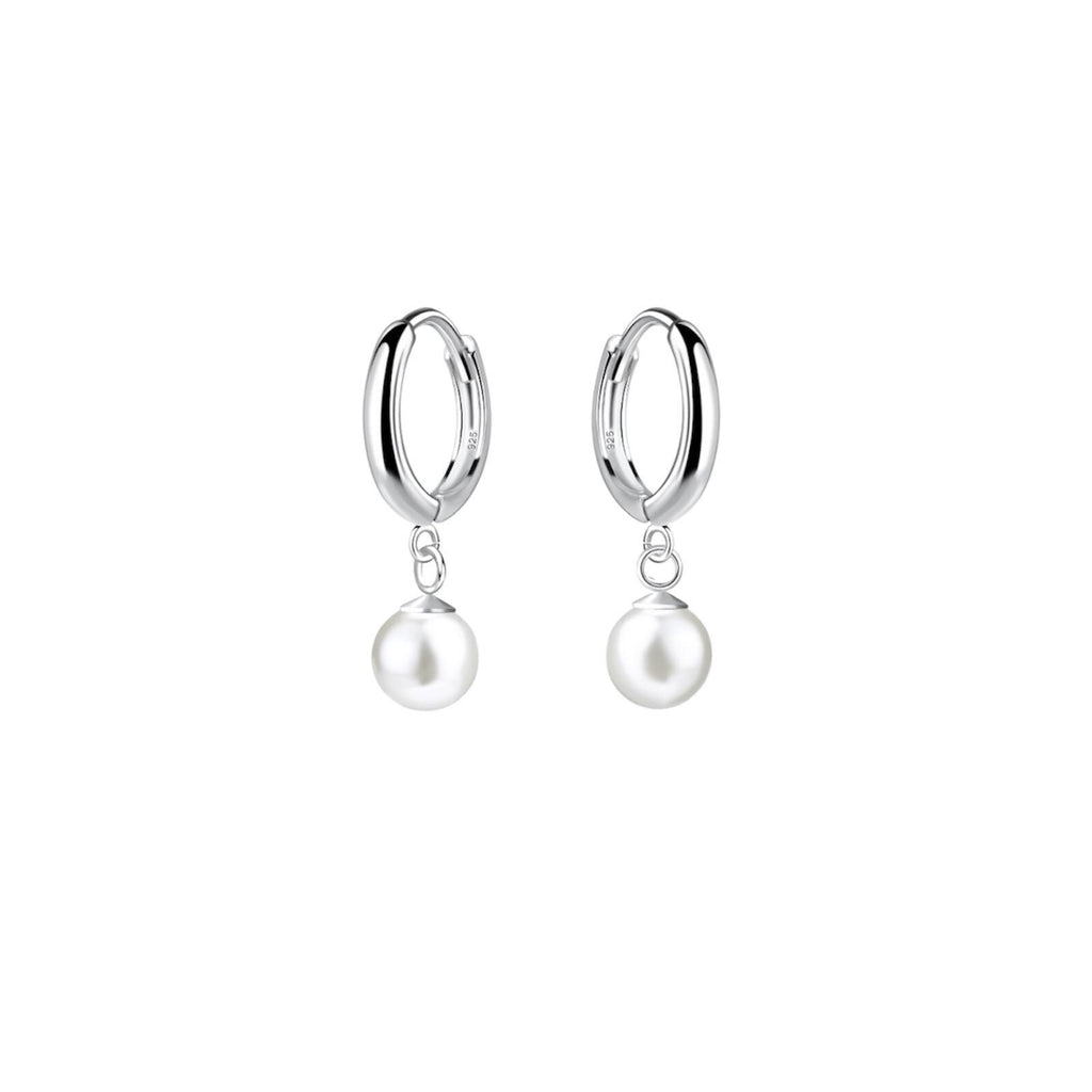 Sterling Silver Pearl Huggie Hoop Earrings