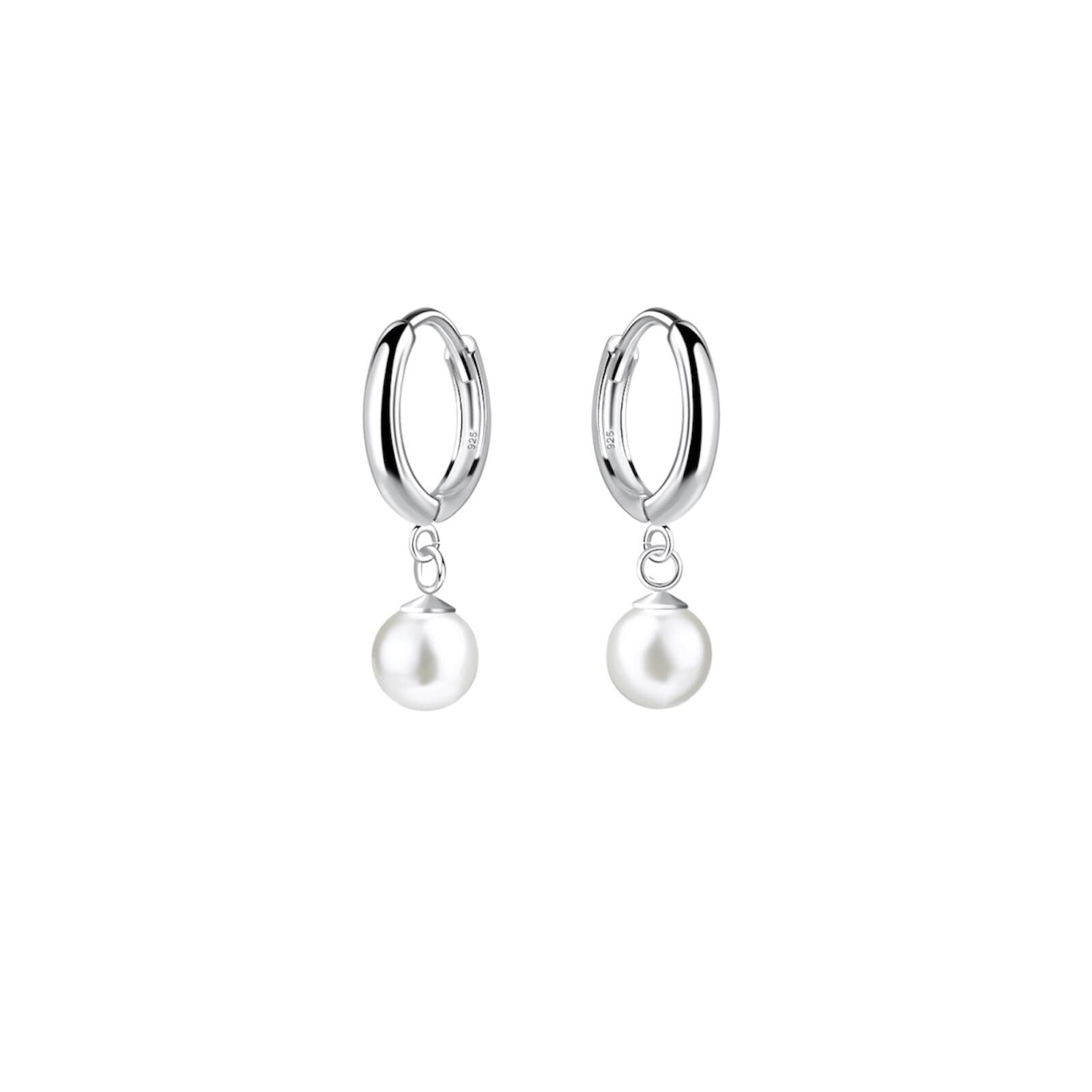Sterling Silver Pearl Huggie Hoop Earrings