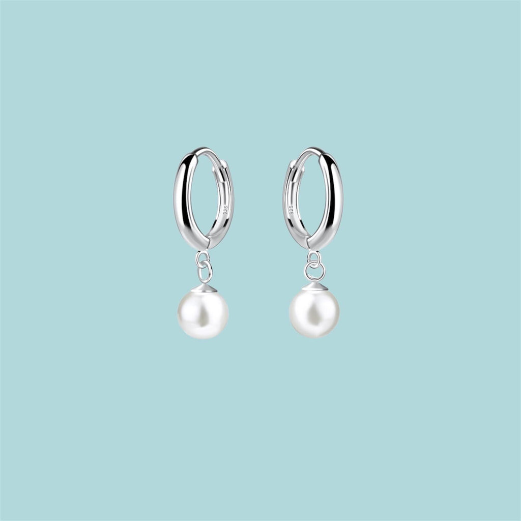 Sterling Silver Pearl Huggie Hoop Earrings