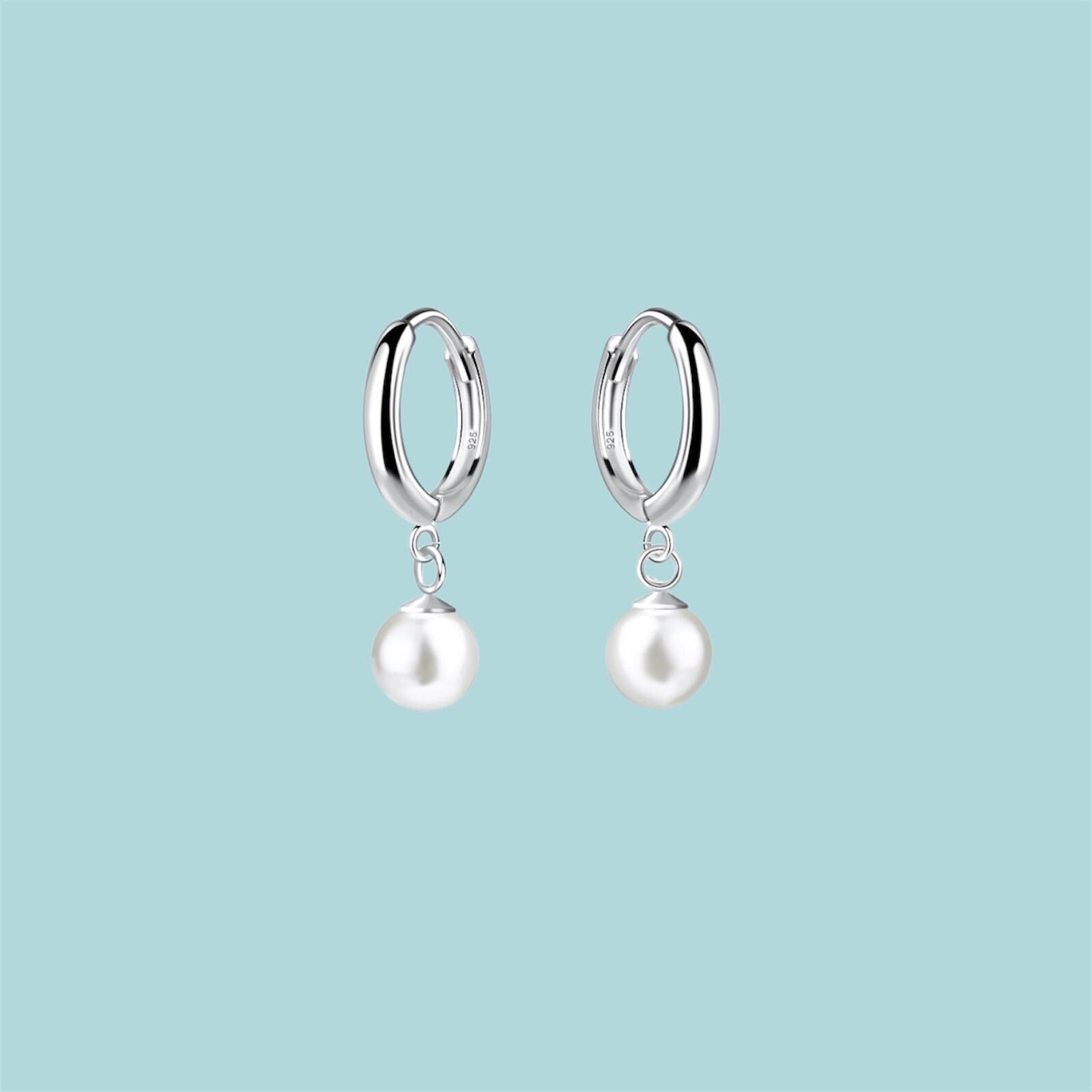 Sterling Silver Pearl Huggie Hoop Earrings
