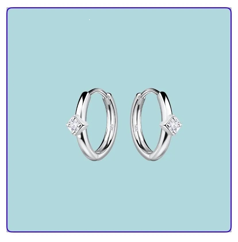 Sterling Silver Square Cubic Zirconia Huggie Hoop Earrings