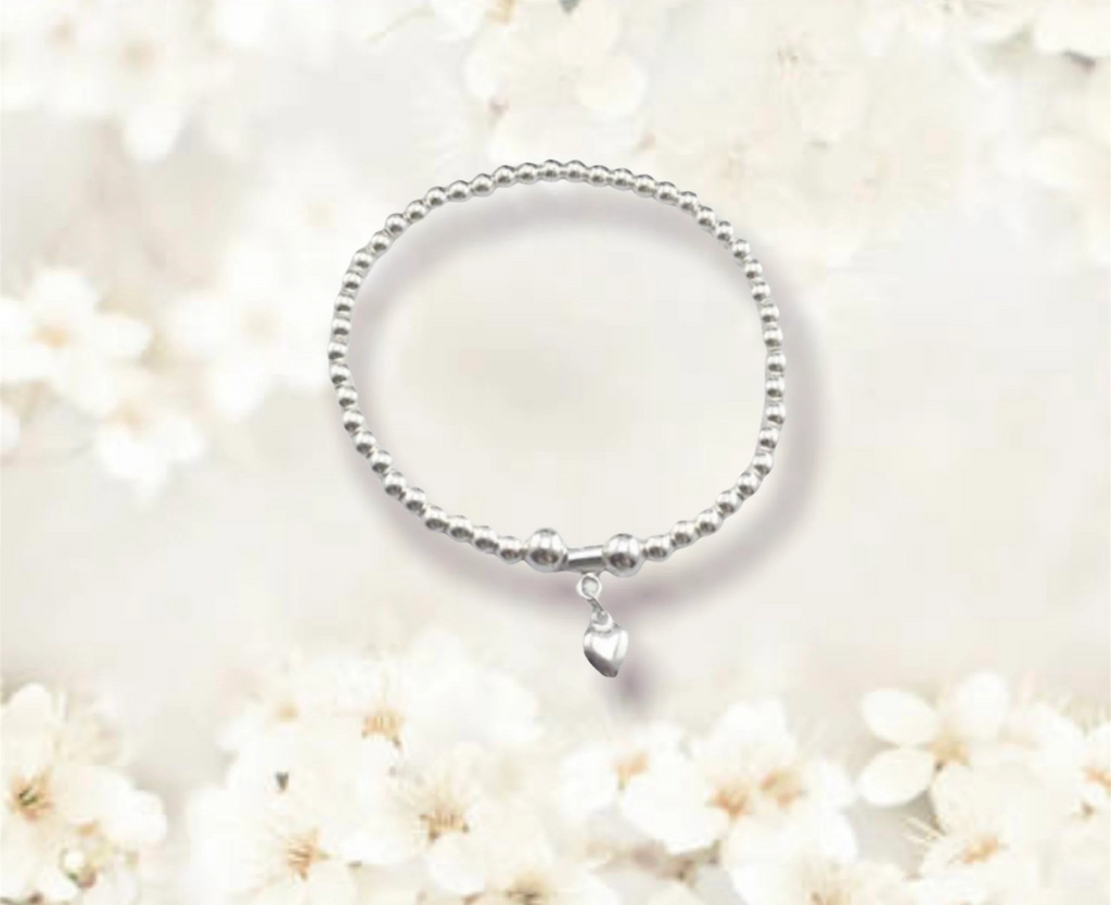 Sterling Silver Bead Heart Bracelet