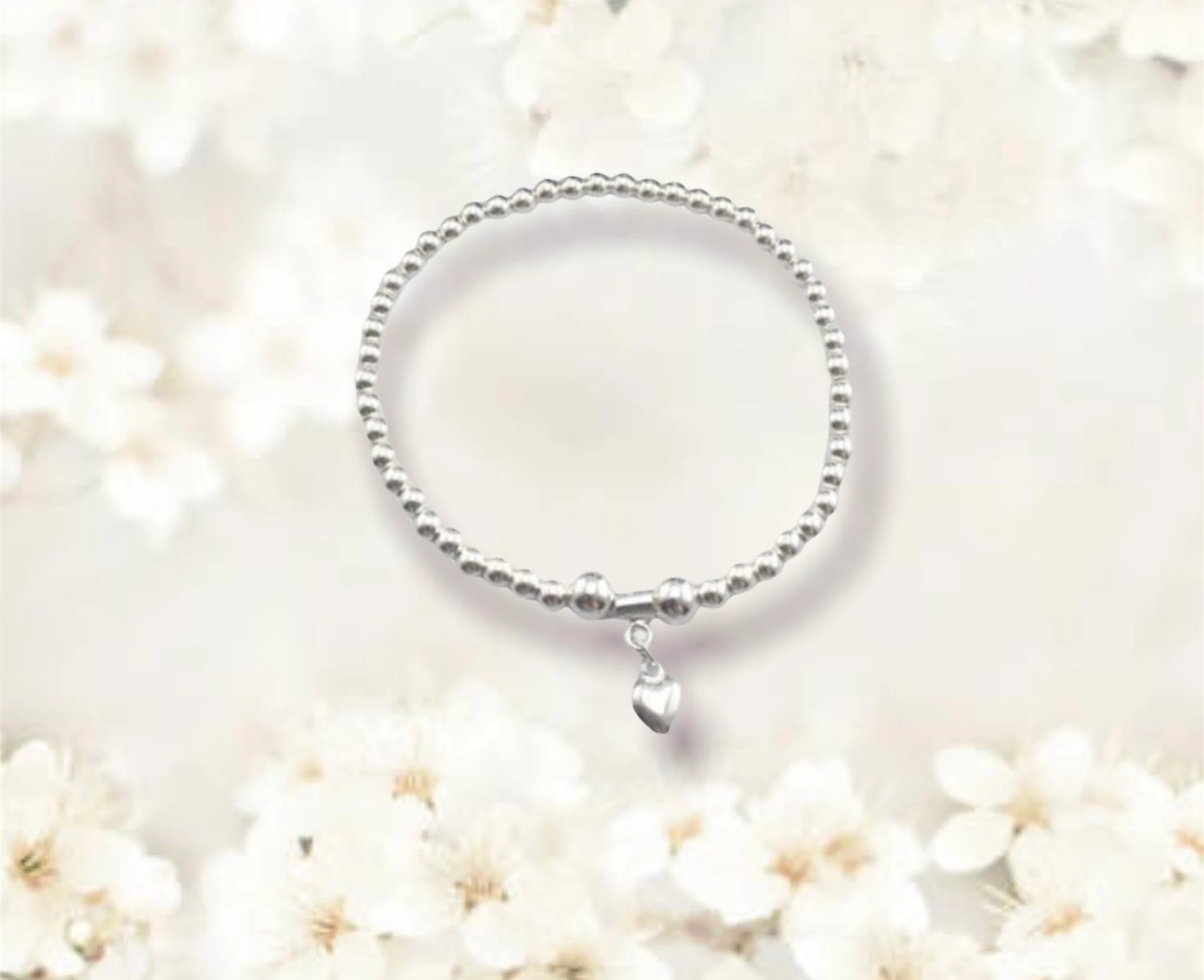 Sterling Silver Bead Heart Bracelet