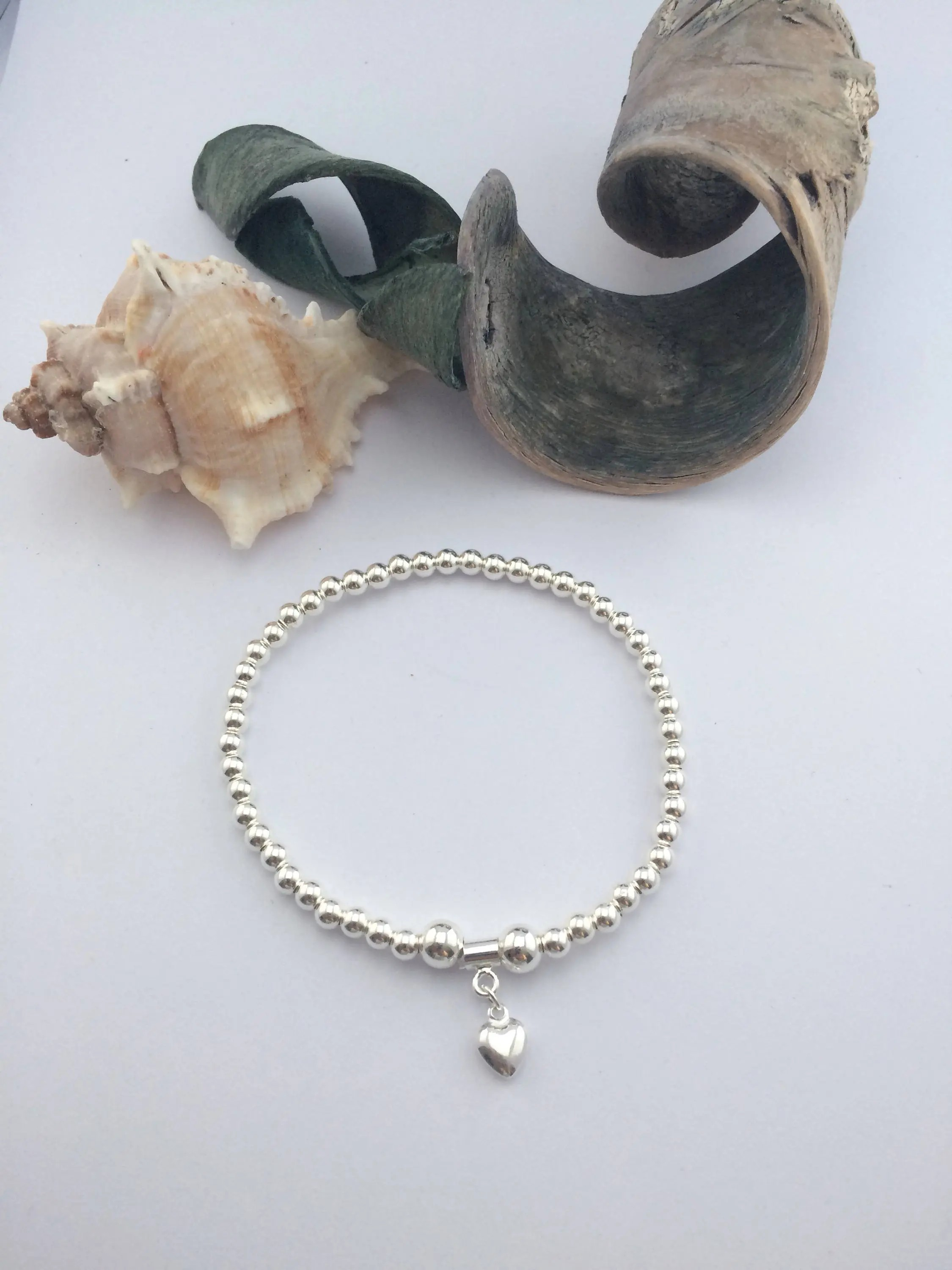 Sterling Silver Bead Heart Bracelet