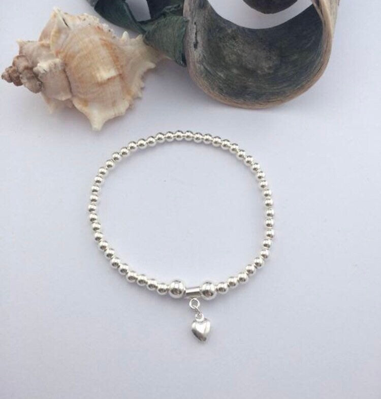 Sterling Silver Bead Heart Bracelet