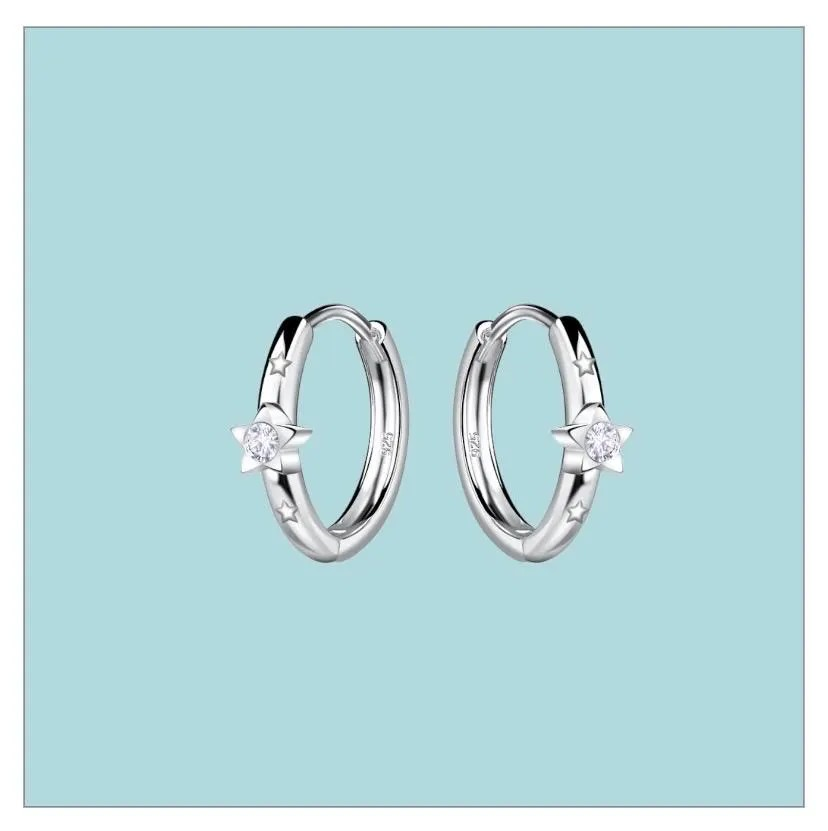 Sterling Silver Trio of Stars Huggie Hoops