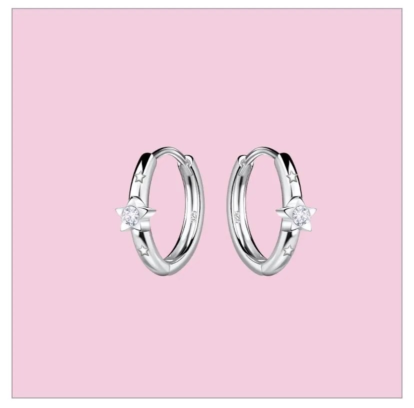 Sterling Silver Trio of Stars Huggie Hoops