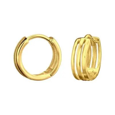 Sterling Silver 14K Gold Triple-Line Cubic Zirconia Hoop Earrings
